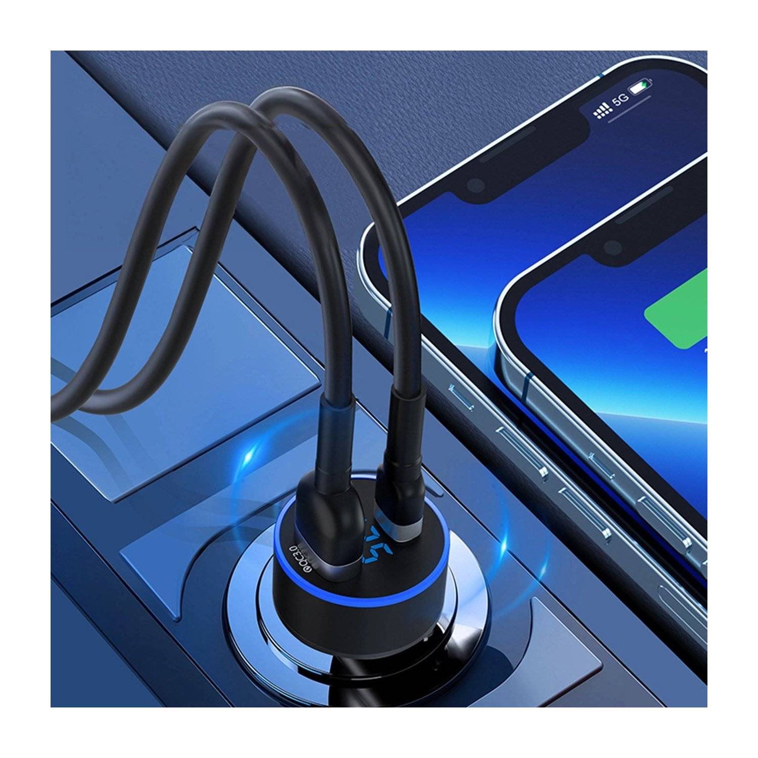 Autoladegerät USB-C-USB-A 36W Ladegerät in Schwarz Schnellladegerät mit digitale Anzeige