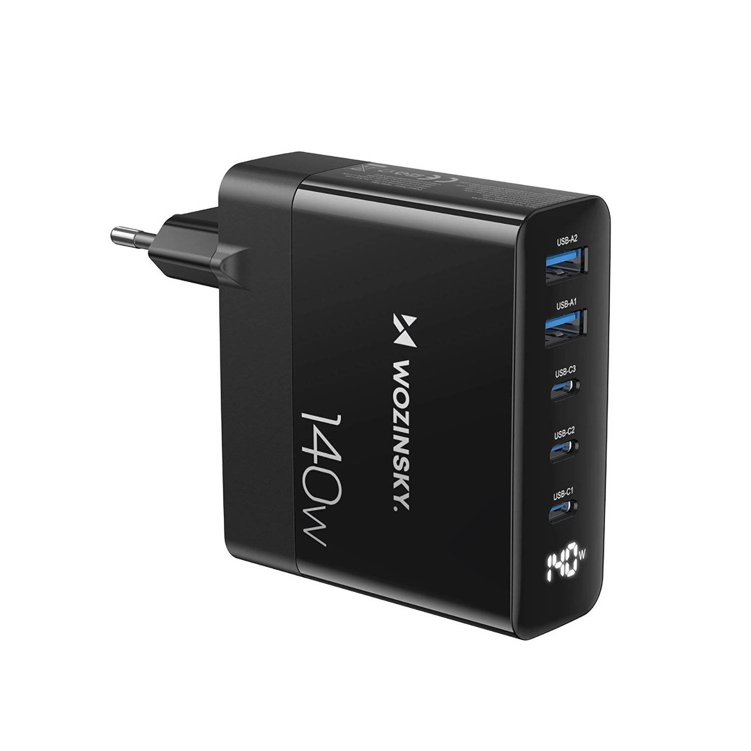 GaN-Wandladegerät 3 x USB-C / 2 x USB-A – Schwarz 140W Schnellladegerät