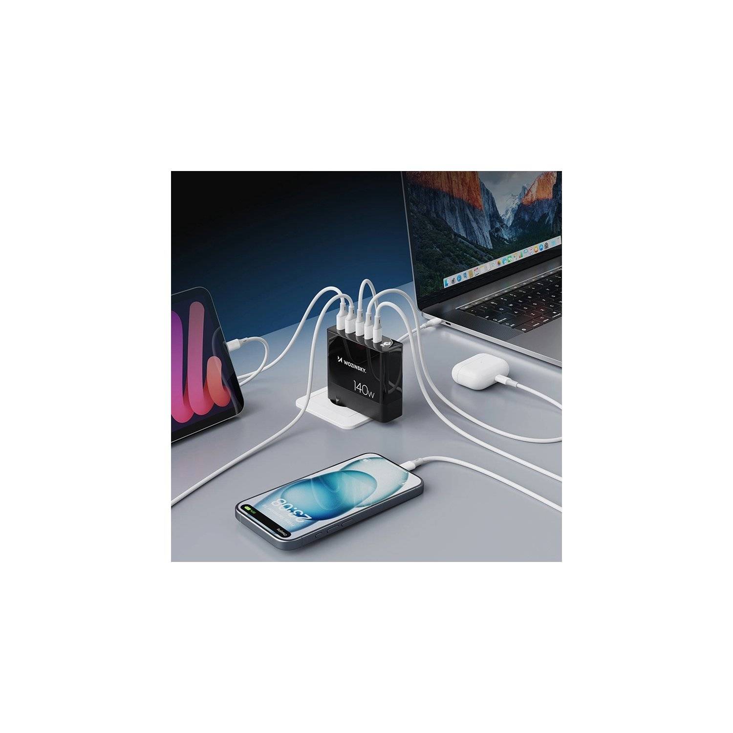 GaN-Wandladegerät 3 x USB-C / 2 x USB-A – Schwarz 140W Schnellladegerät
