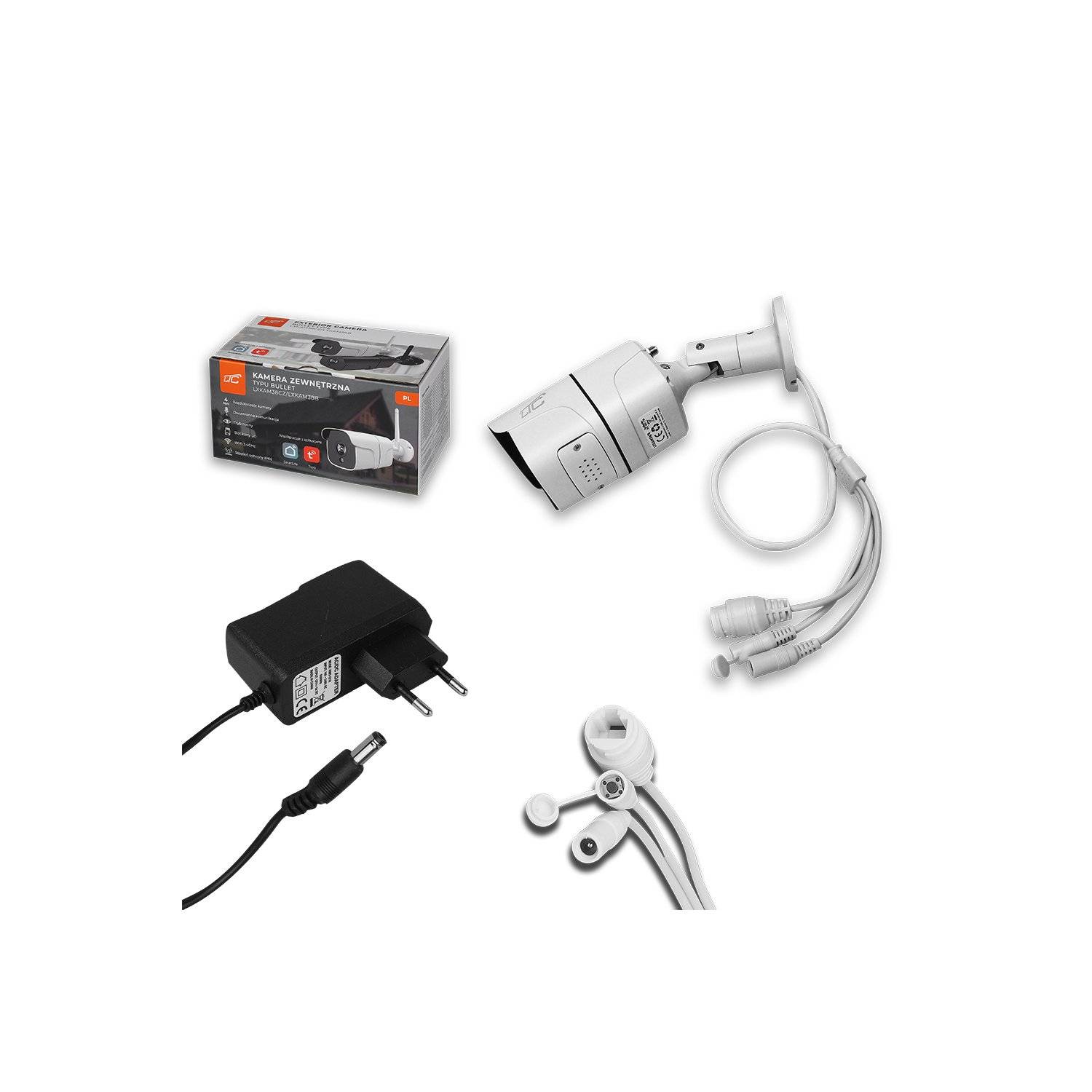 Außen-Kamera - Überwachung BULLET weiß IP66 PTZ WiFi & LAN 4Mpix 85 * LED 4 * IR 10W DC12V / 1A