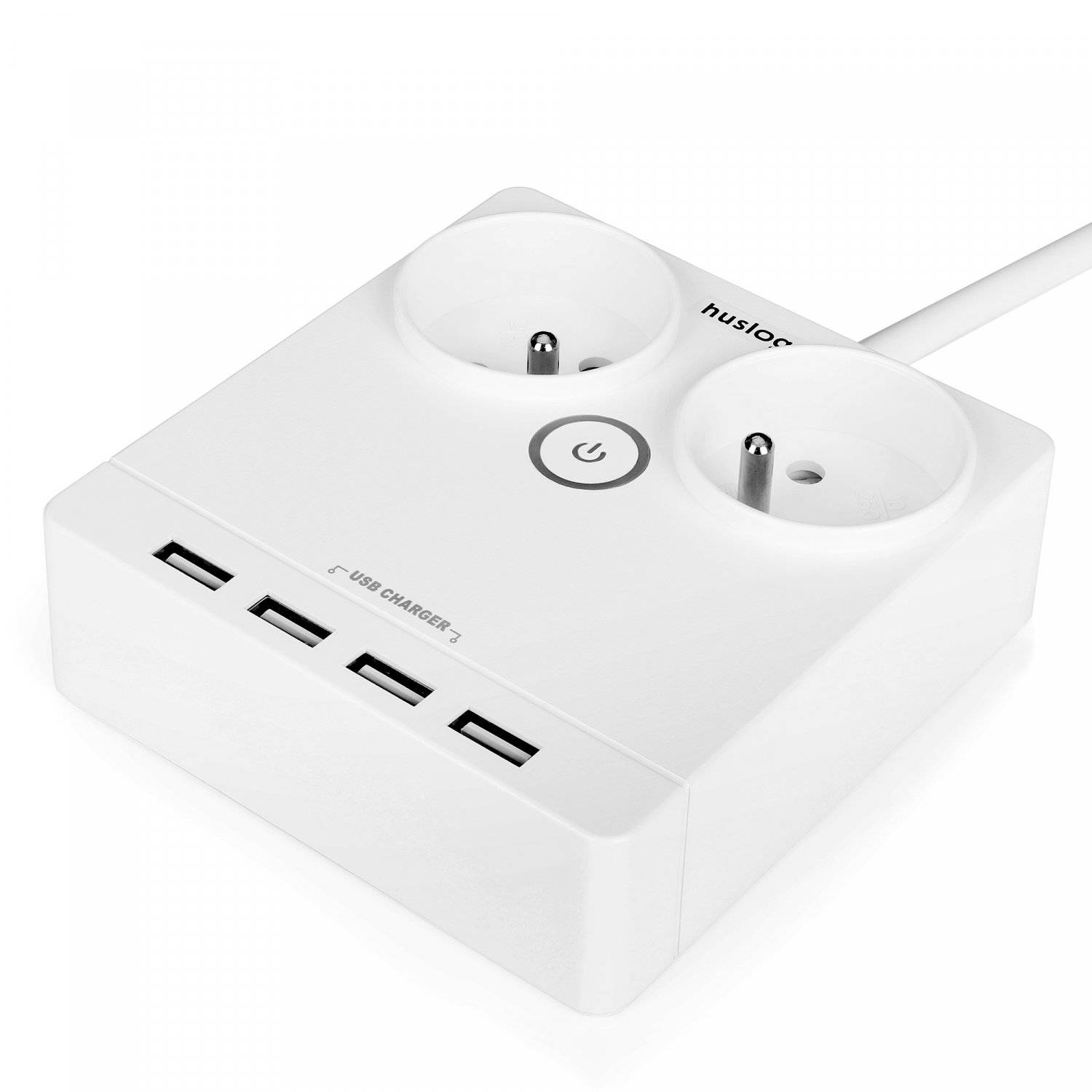 USB Charger - Flaches Verlängerungskabel mit 2 Steckdosen EMX-190124 Weiß