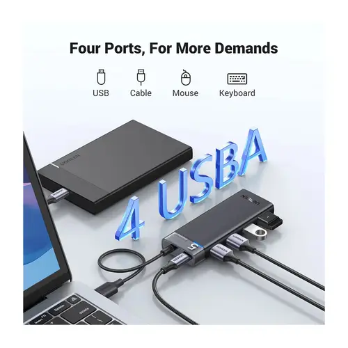 Adapter - HUB - CM653 HUB mit 4 USB-A-Anschlüssen und USB-A-Stromkabel – Schwarz Adapter - HUB - CM653 HUB mit 4 USB-A-Anschlüssen und USB-A-Stromkabel – Schwarz