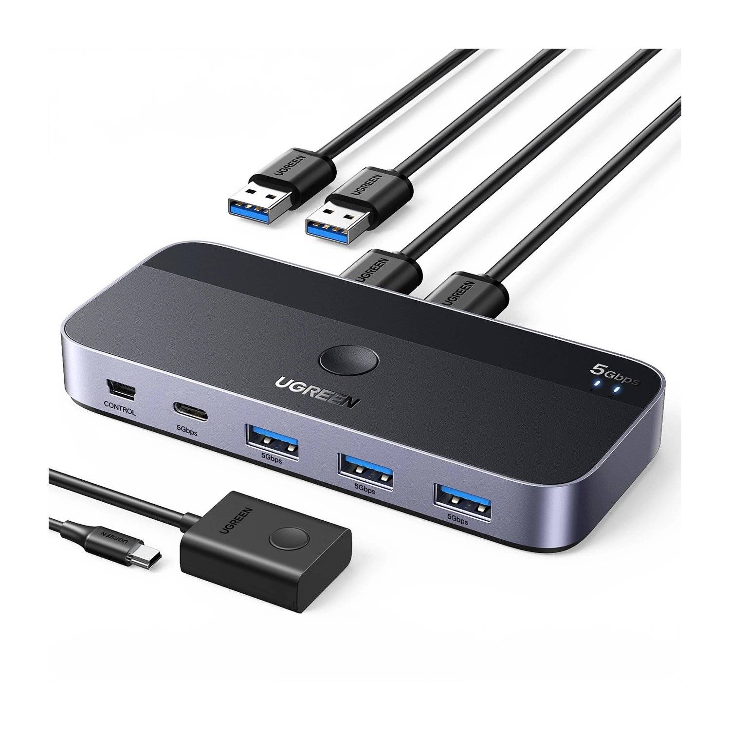 Ugreen CM662 USB 3.0 Switch 2-in-4 + 2x USB-A Kabel - Schwarz