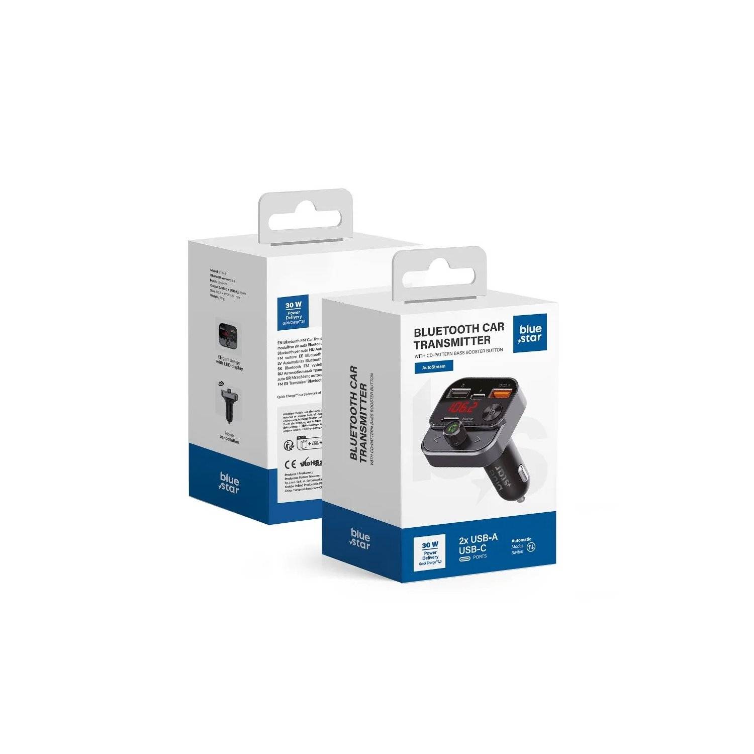 Audio Adapter Zigarettenanzünder - Sender FM QC3.0 30W AutoStream BT84B schwarz