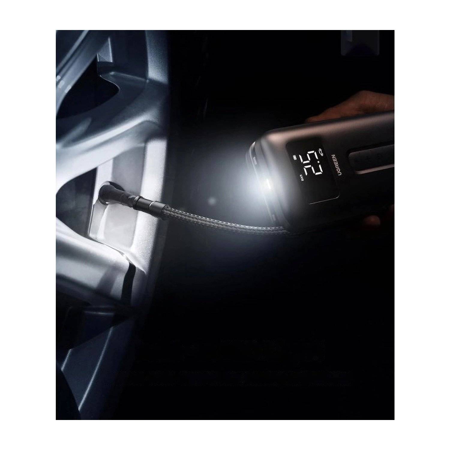 CD259 Luftkompressor mit Akku und LED-Beleuchtung – Schwarz - elektronische Pumpe - Autoreifen/Fahrradreifen