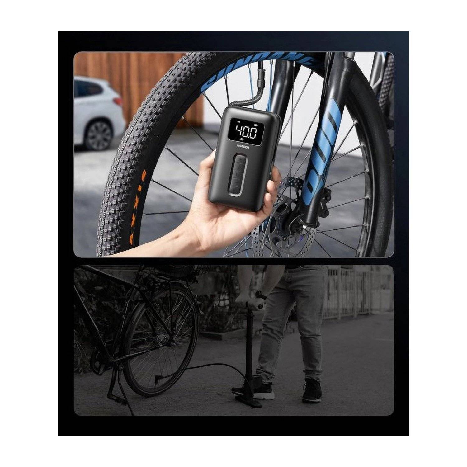 CD259 Luftkompressor mit Akku und LED-Beleuchtung – Schwarz - elektronische Pumpe - Autoreifen/Fahrradreifen