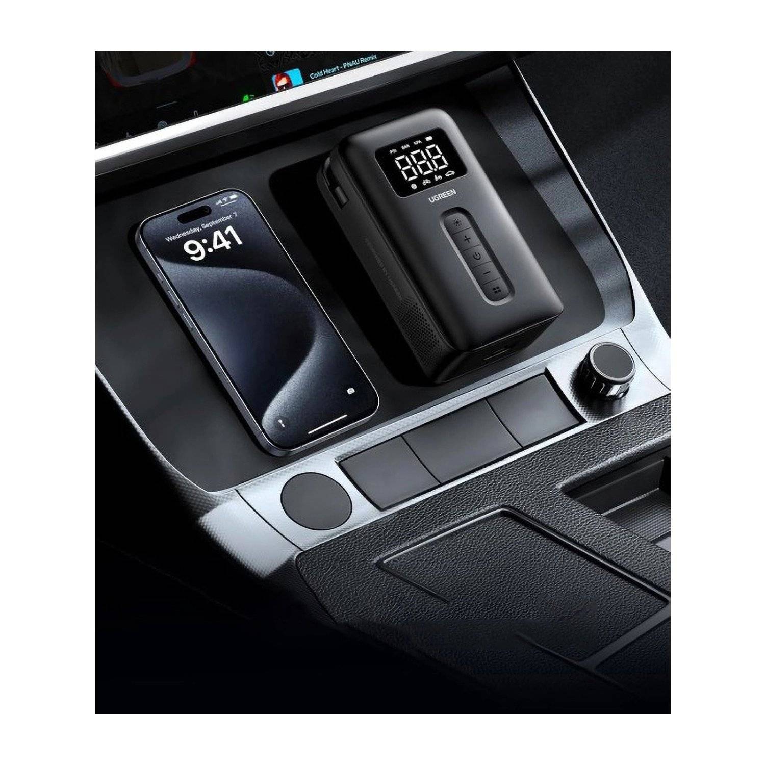 CD259 Luftkompressor mit Akku und LED-Beleuchtung – Schwarz - elektronische Pumpe - Autoreifen/Fahrradreifen