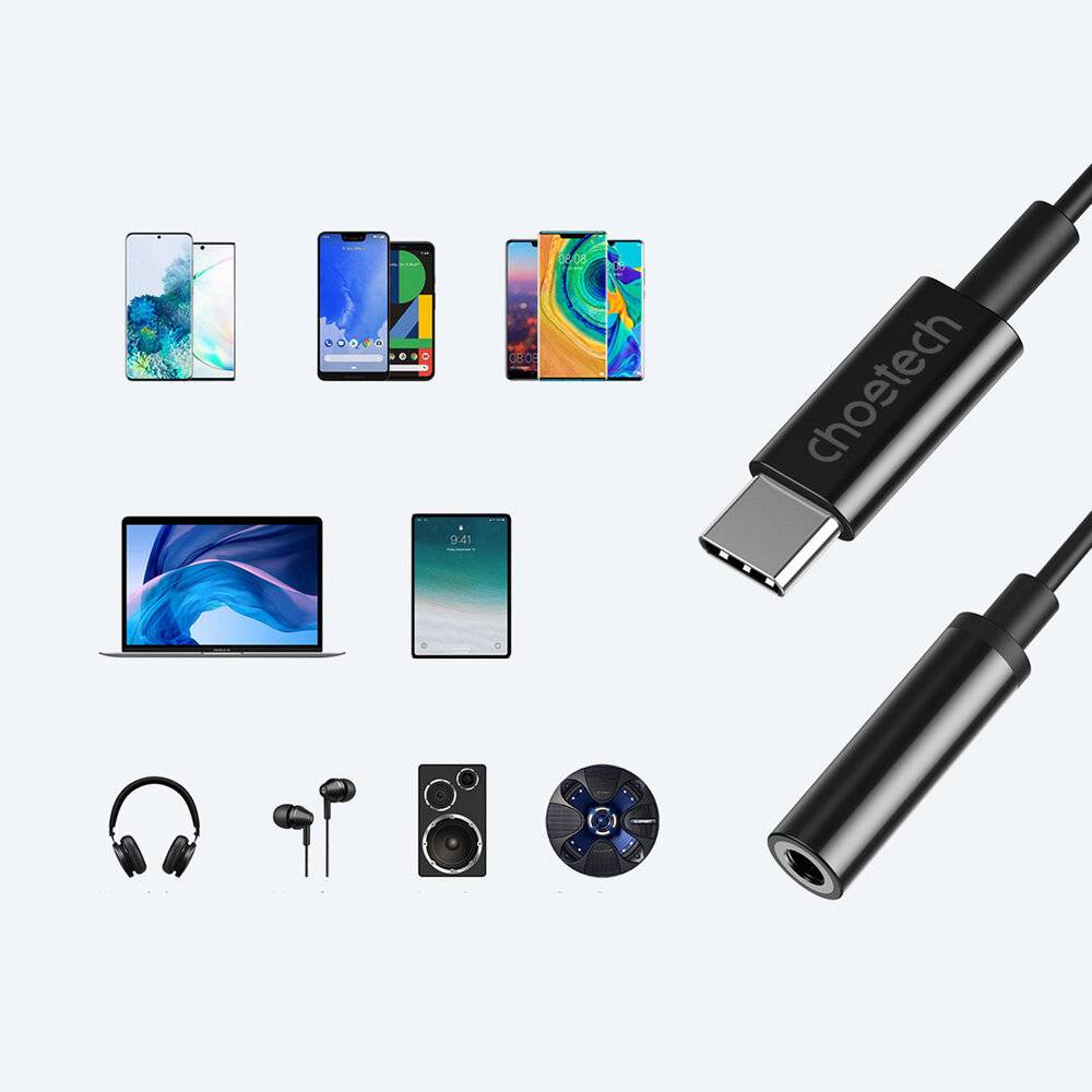Choetech USB-C auf 3,5 mm Klinken-Adapter, AUX003, DAC-Chip, schwarz, 11 cm