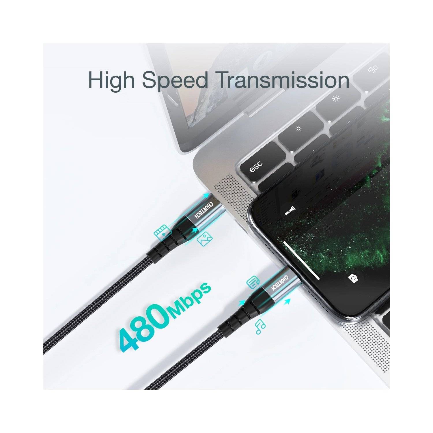 Datenkabel 2 m Kabel - Ladekabel USB-C zu kompatibel mit iPhone Schwarz