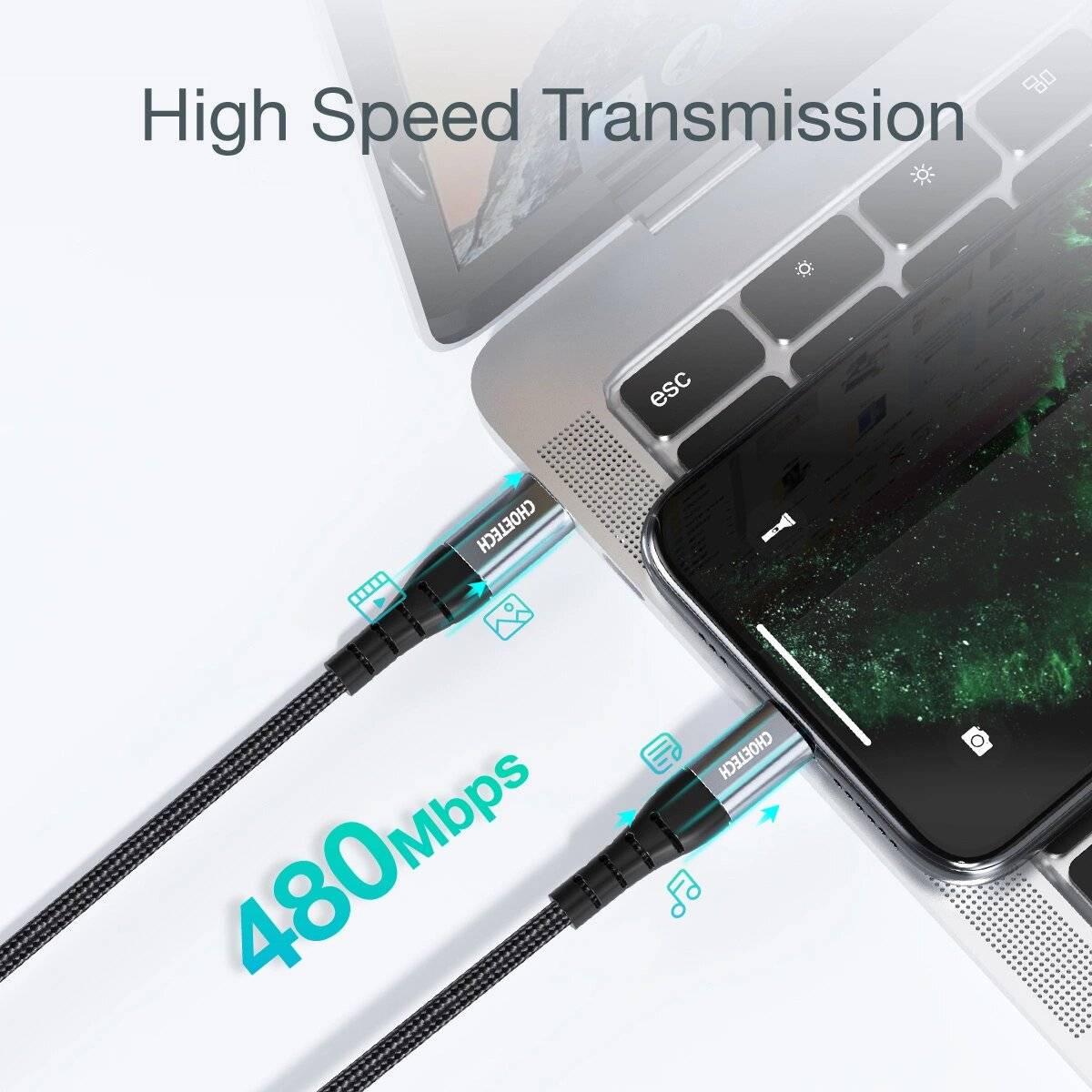 Choetech USB-C auf Lightning Kabel, MFi-zertifiziert, 480 Mbit/s, 3A, 2 m, Schwarz