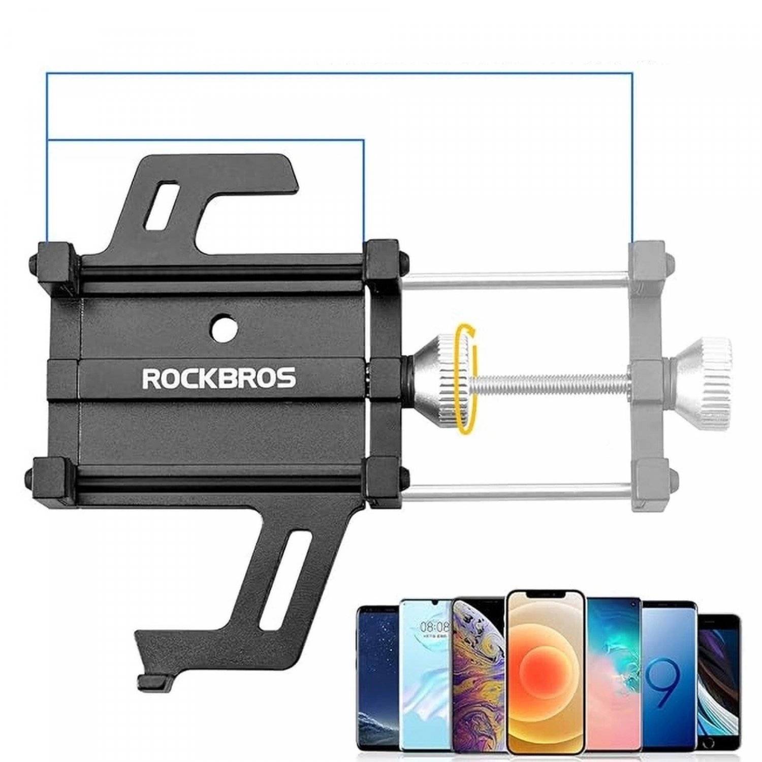 Fahrrad-Handyhalter aus Aluminiumlegierung Schwarz kompatibel mit Lenker von 22 bis 31,8 mm