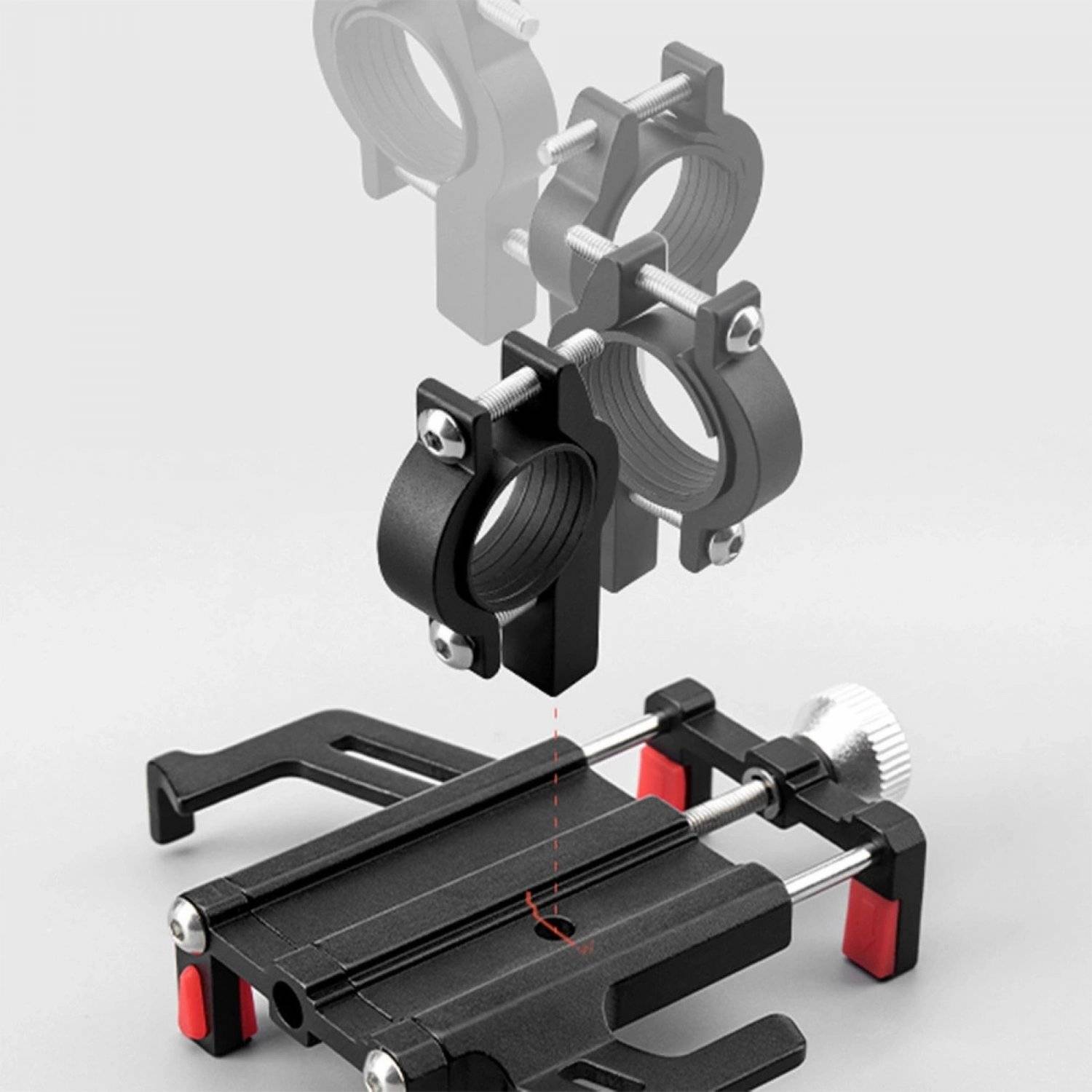 Fahrrad-Handyhalter aus Aluminiumlegierung Schwarz kompatibel mit Lenker von 22 bis 31,8 mm