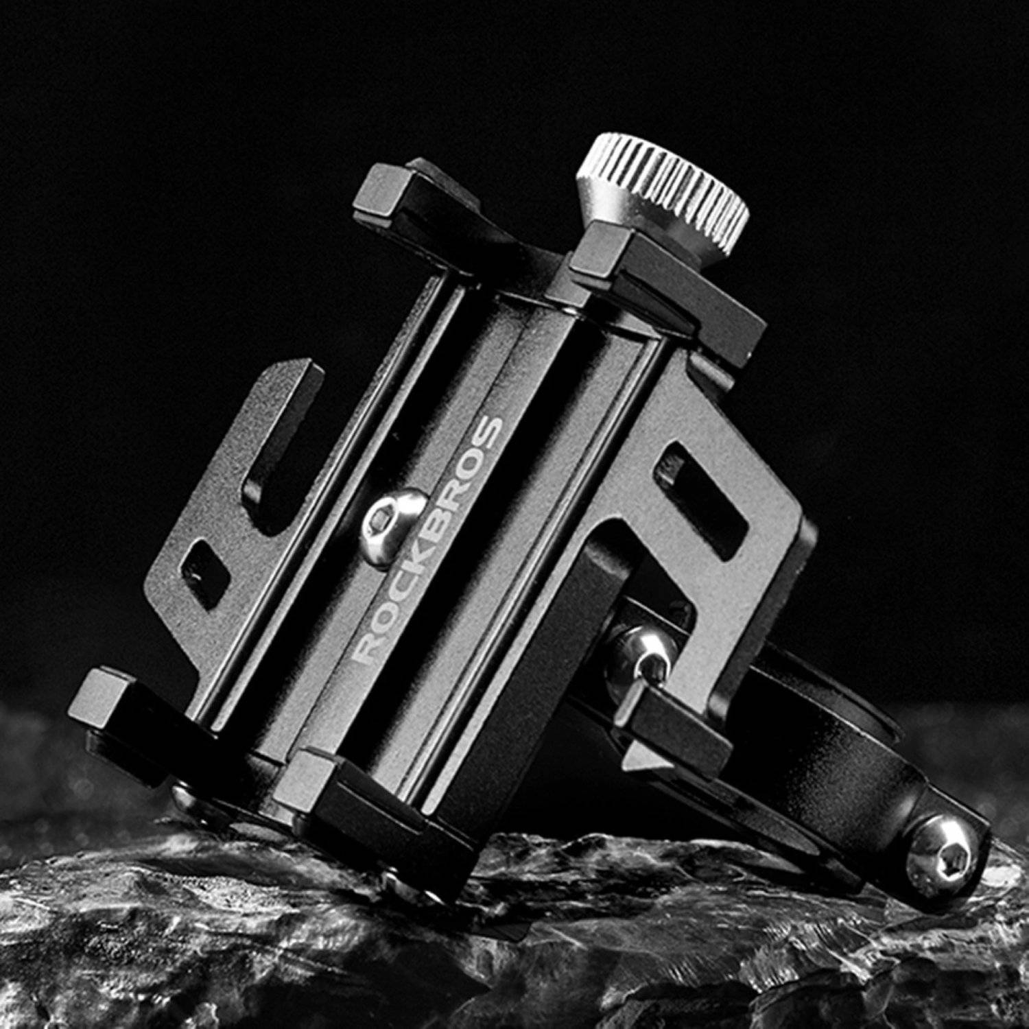 Fahrrad-Handyhalter aus Aluminiumlegierung Schwarz kompatibel mit Lenker von 22 bis 31,8 mm