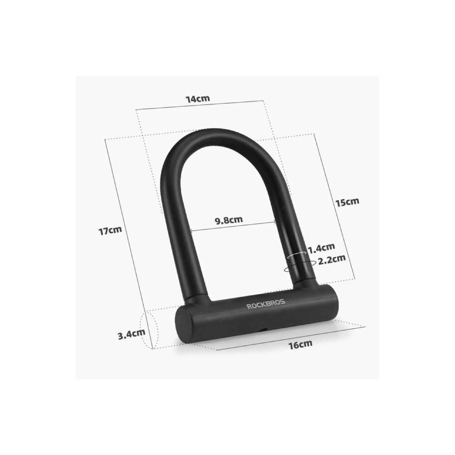 Bügelschloss mir 3 Schlüsseln - Fahrradschloss RKS610-BK Schwarz