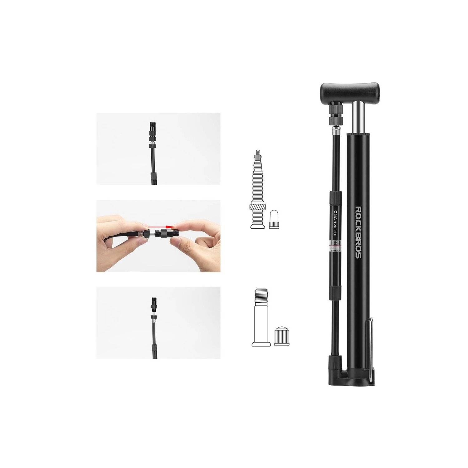 Standfahrradpumpe – Schwarz mit 120 psi / 8 Bar - mit 2 Spitzen