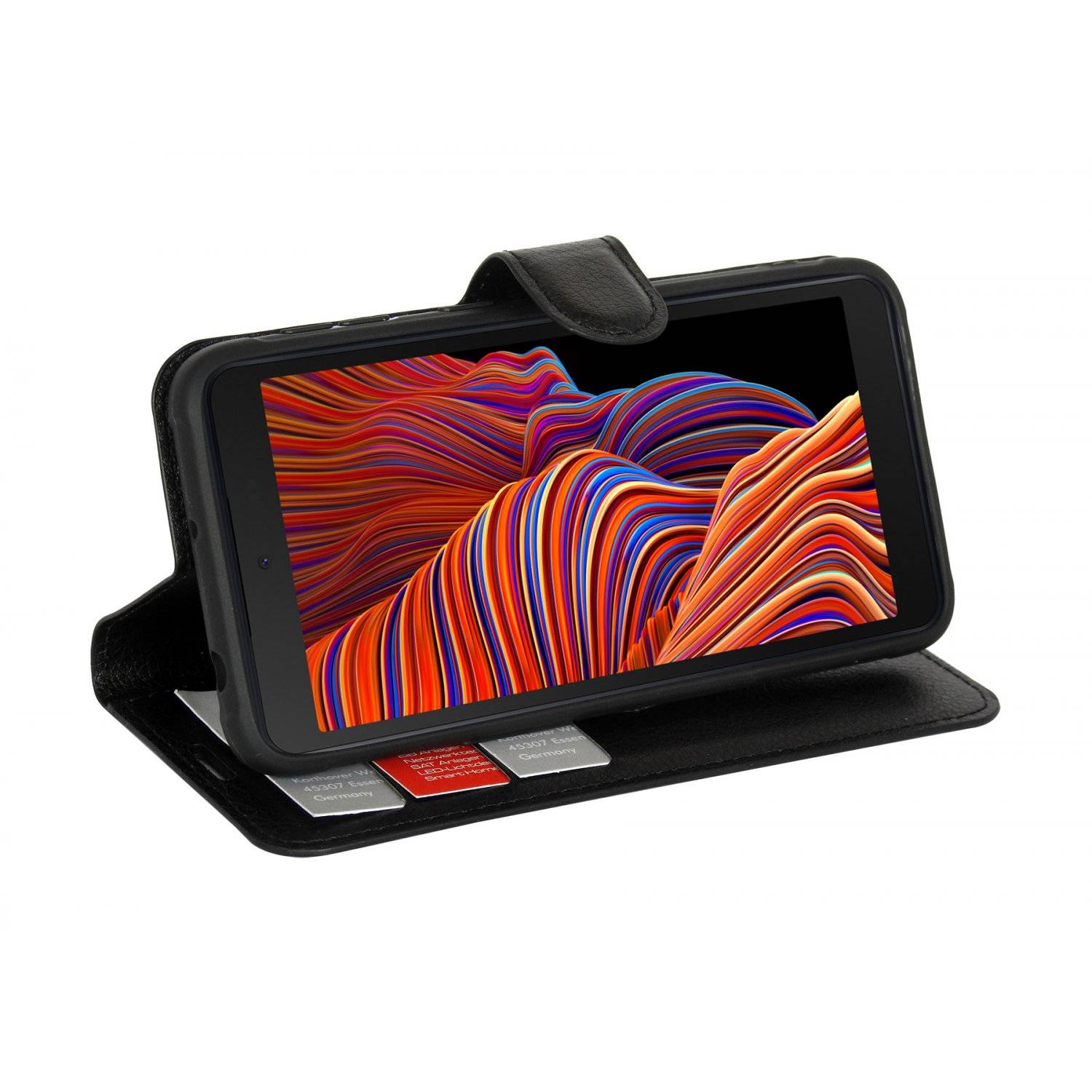 Buch Tasche "Fancy" kompatibel mit SAMSUNG GALAXY XCOVER 7 Schutzhülle mit Standfunktion, Kartenfach Schwarz