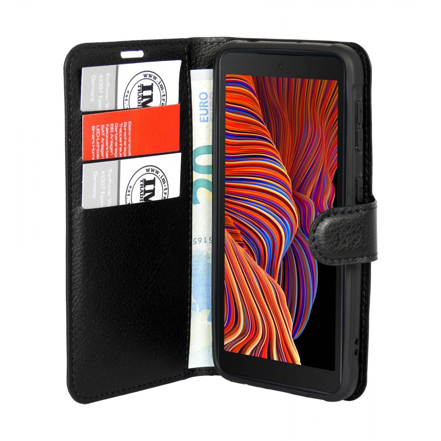 Buch Tasche "Fancy" kompatibel mit SAMSUNG GALAXY XCOVER 7 Schutzhülle mit Standfunktion, Kartenfach Schwarz