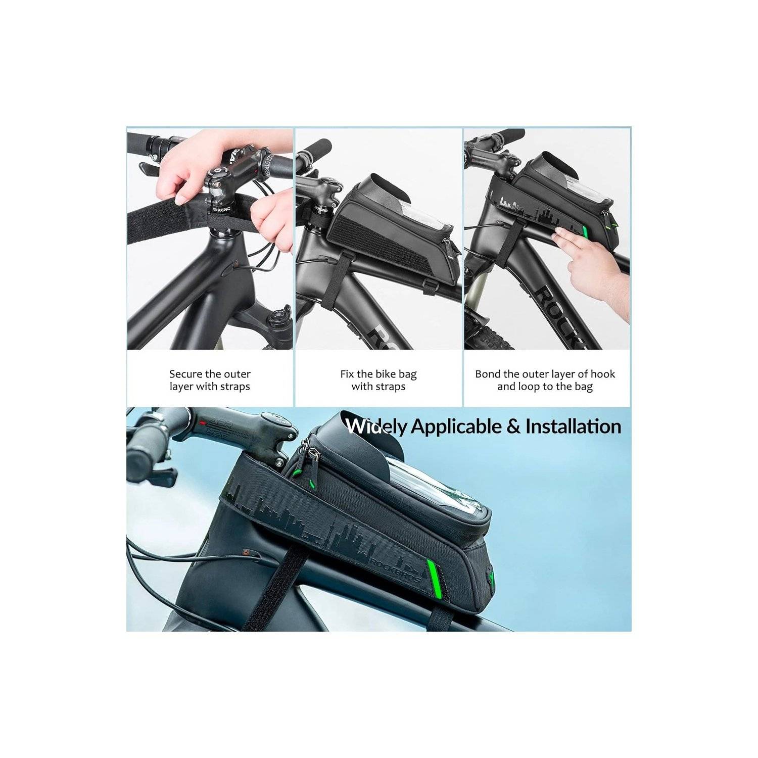 Fahrradtasche für Rahmen mit Telefonabdeckung – Schwarz - 029-1BK 1,5 l