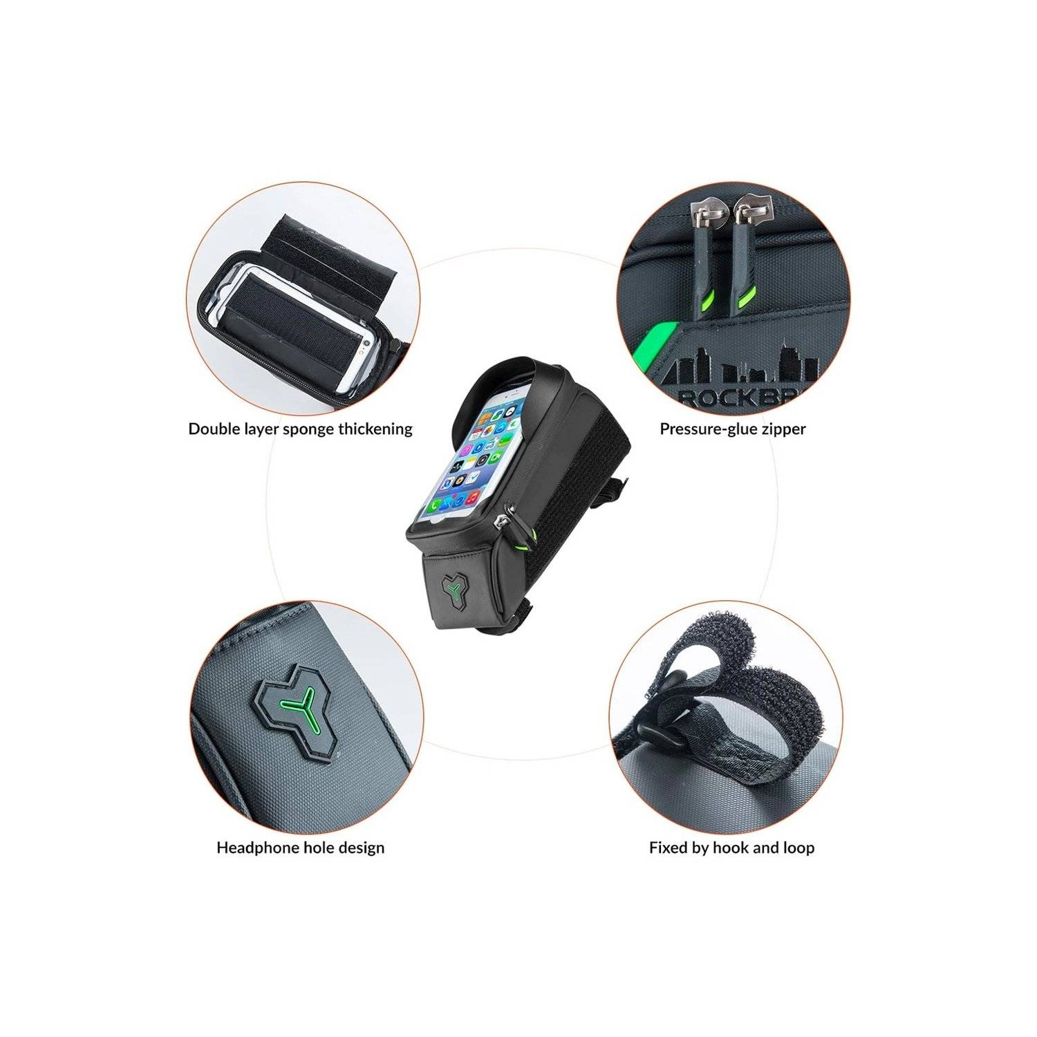 Fahrradtasche für Rahmen mit Telefonabdeckung – Schwarz - 029-1BK 1,5 l