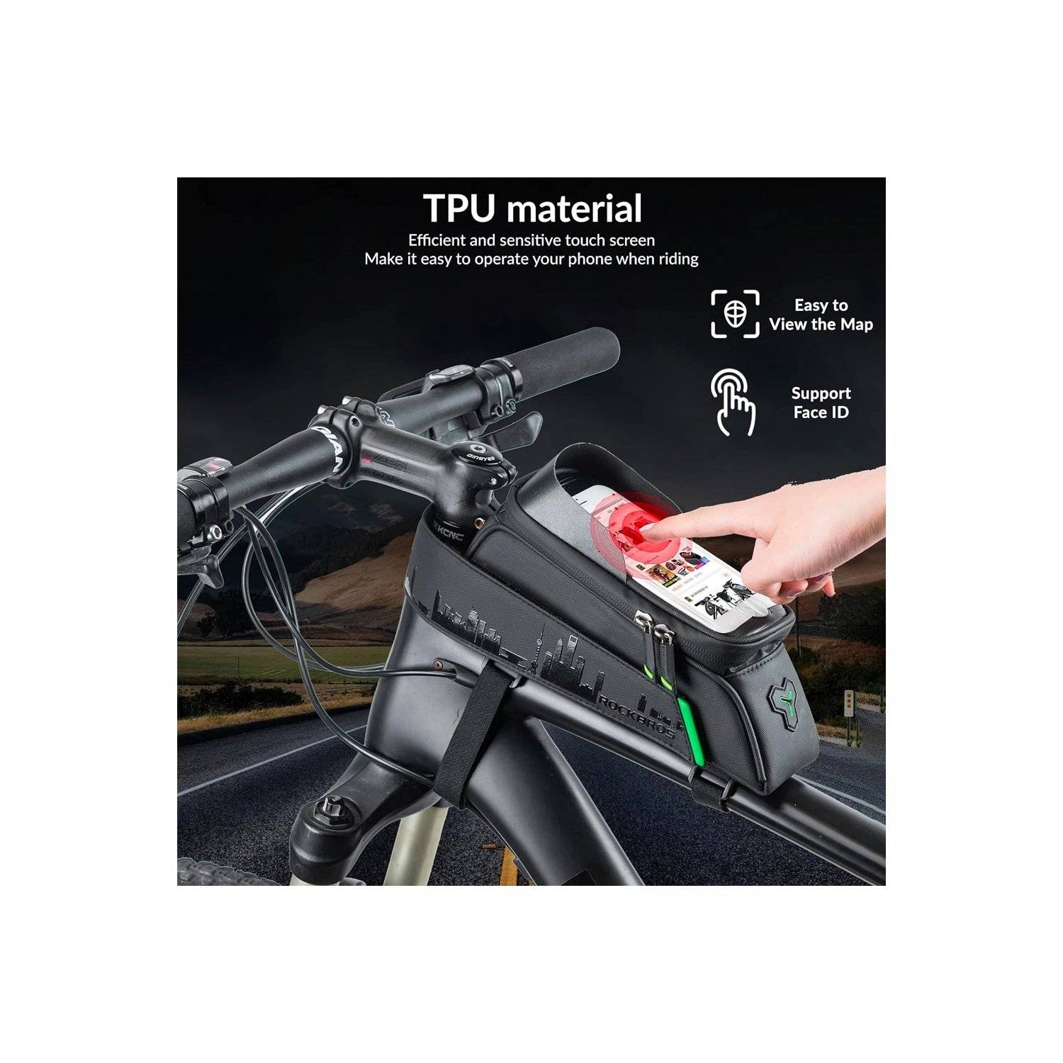 Fahrradtasche für Rahmen mit Telefonabdeckung – Schwarz - 029-1BK 1,5 l