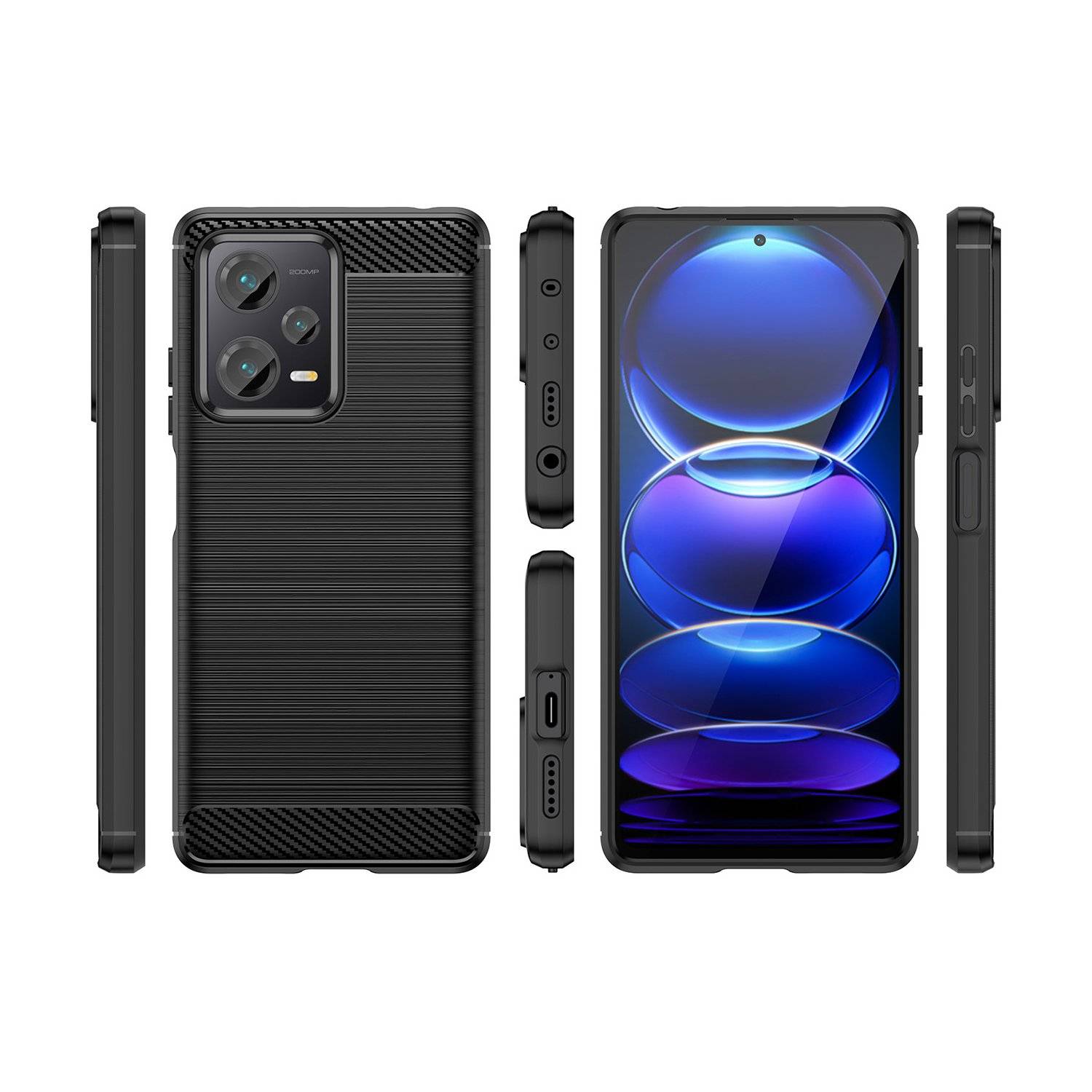 Carbon Case Hülle kompatibel mit Xiaomi Redmi Note 13 Pro 5G flexible Silikon-Carbon-Hülle schwarz