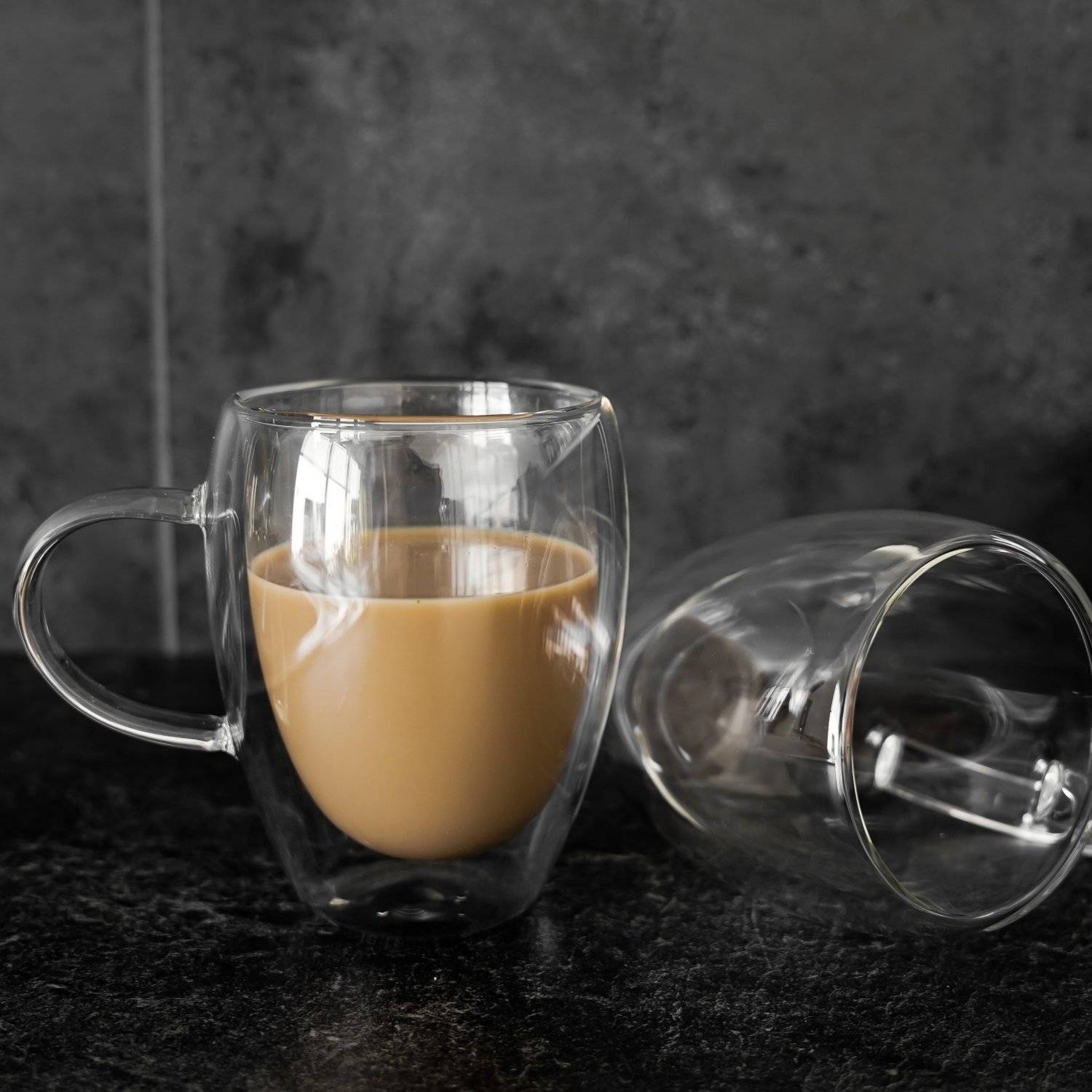 Trendmax 2x Teegläser Doppelwand Thermoglas mit Henkel 350ml, Heat-Resistant ideal für Tee, Kaffee, Kakao