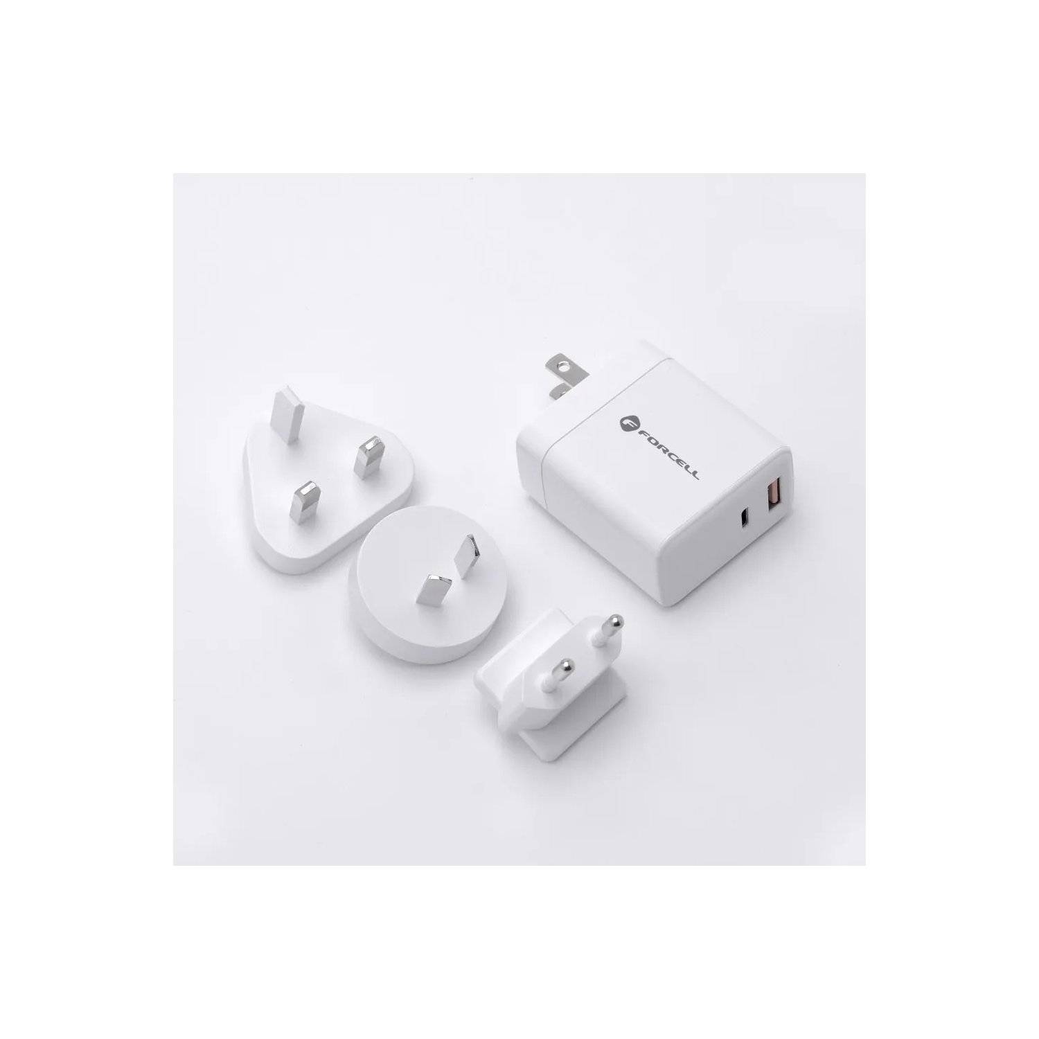 Reiseladegerät 3in1 mit USB-C- und USB-A-Buchsen - 3A 45W mit PD- und QC 4.0-Funktion mit austauschbaren Steckern