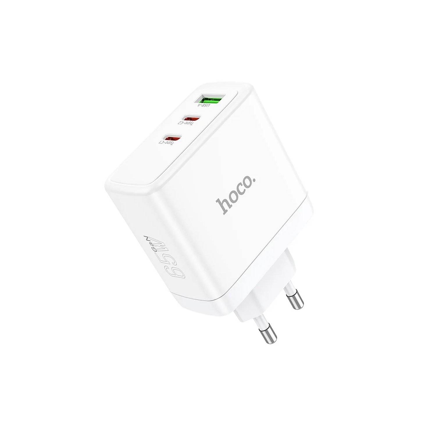 Wandladegerät 2 x Typ C + USB A QC PD 65W GaN N30 weiß - Ladegerät mit 3 Steckplätzen