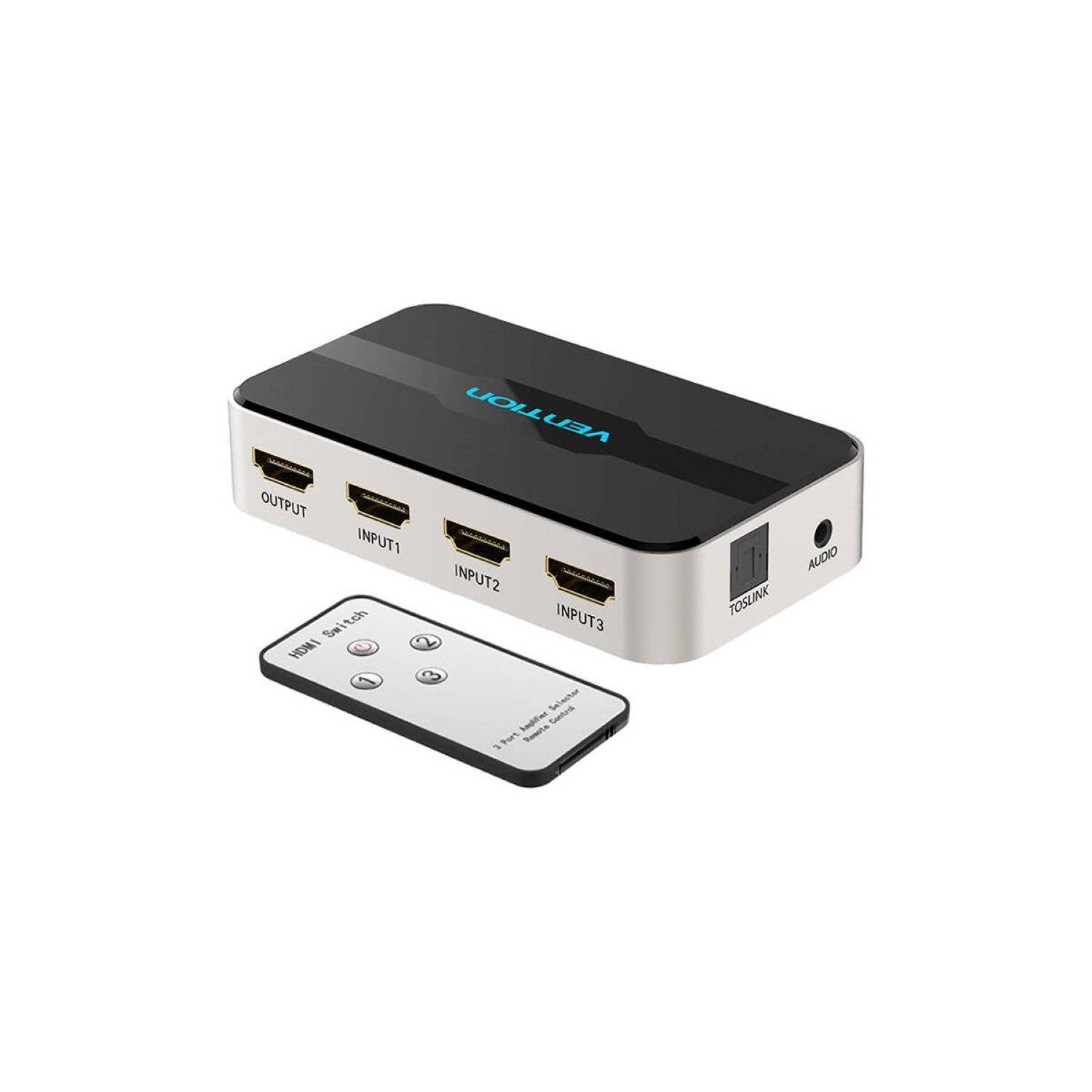 HDMI-Umschalter 3-in-1 - 4K mit Audiotrennung (Grau)