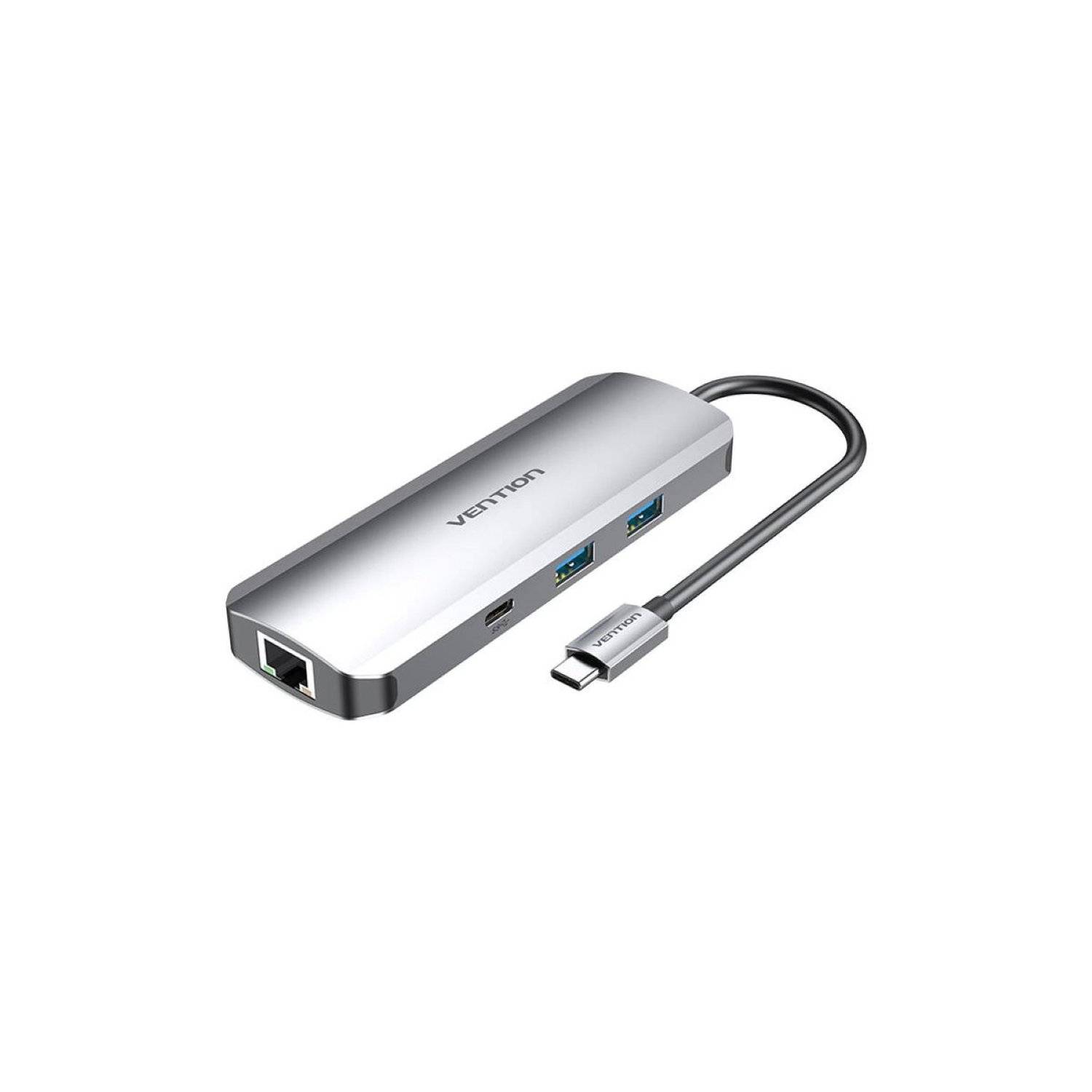 USB-C Dockingstation auf HDMI - USB-C, 2x USB3.0, RJ45, SD, TF, TRRS 3,5mm - PD 0,15m (grau)
