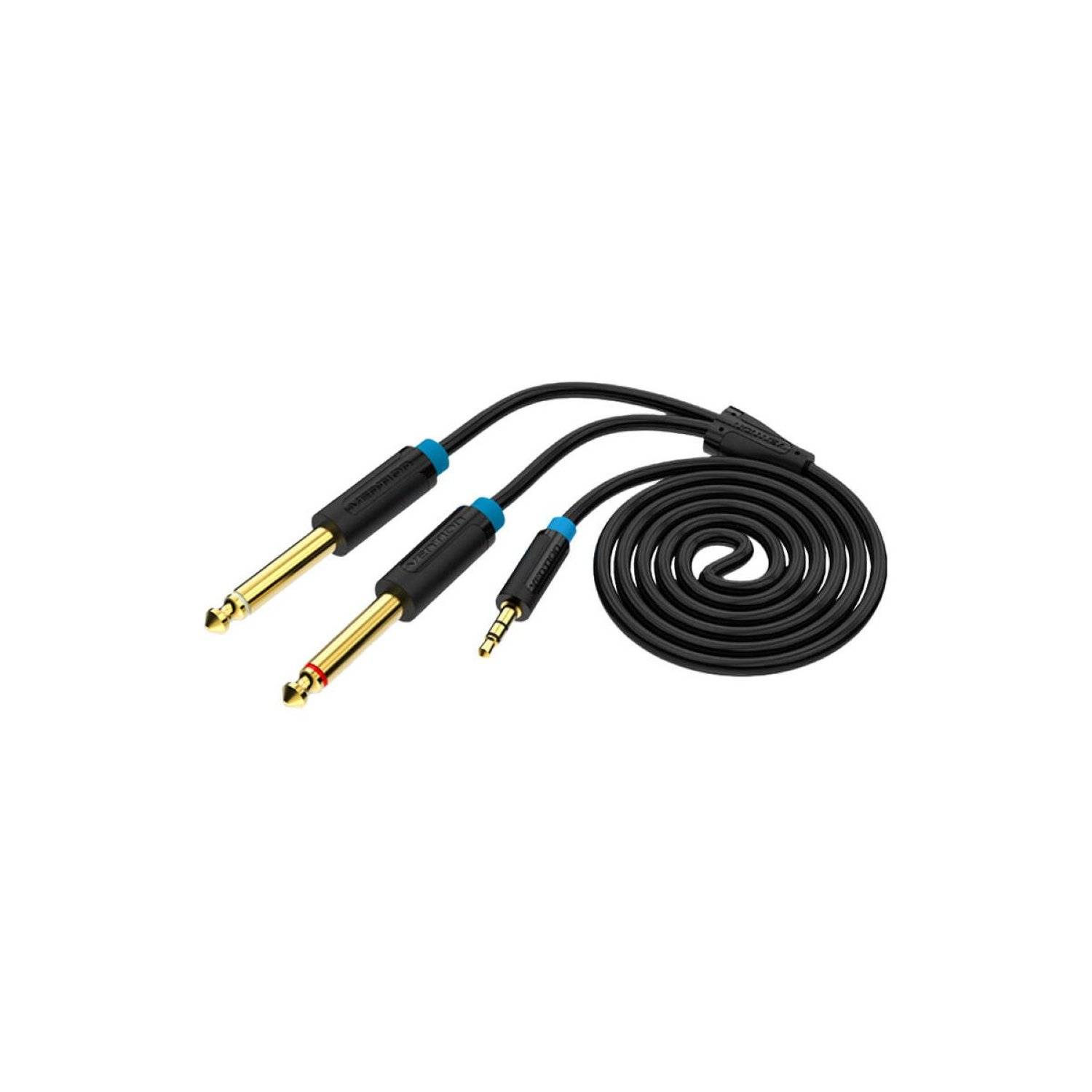 Audiokabel 3,5mm TRS auf 2x 6,35mm - Kabel 2m (schwarz) mit einer robuste PVC-Konstruktion