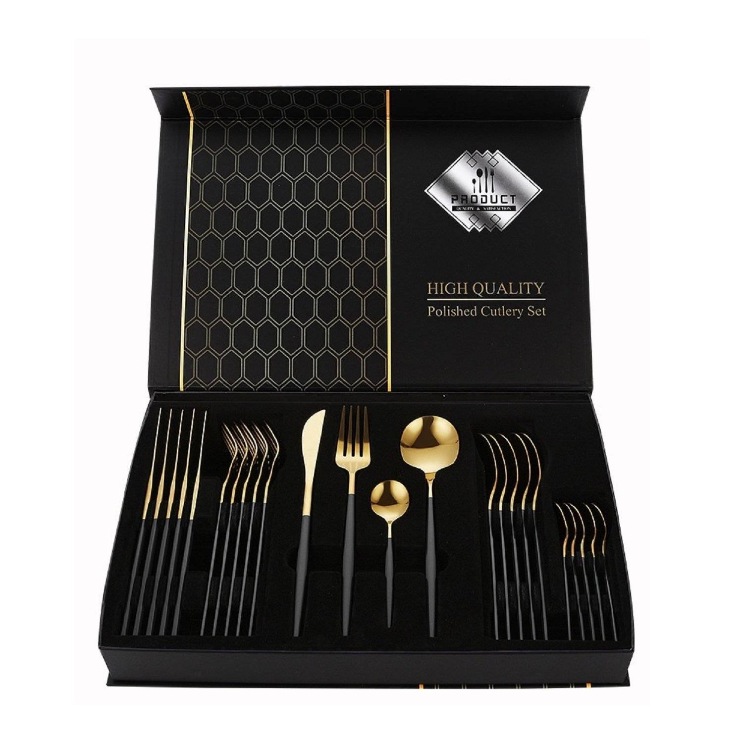 Besteckset Gold 6 Personen 24-tlg Edelstahl Essbesteck Besteck Set Geschenkbox