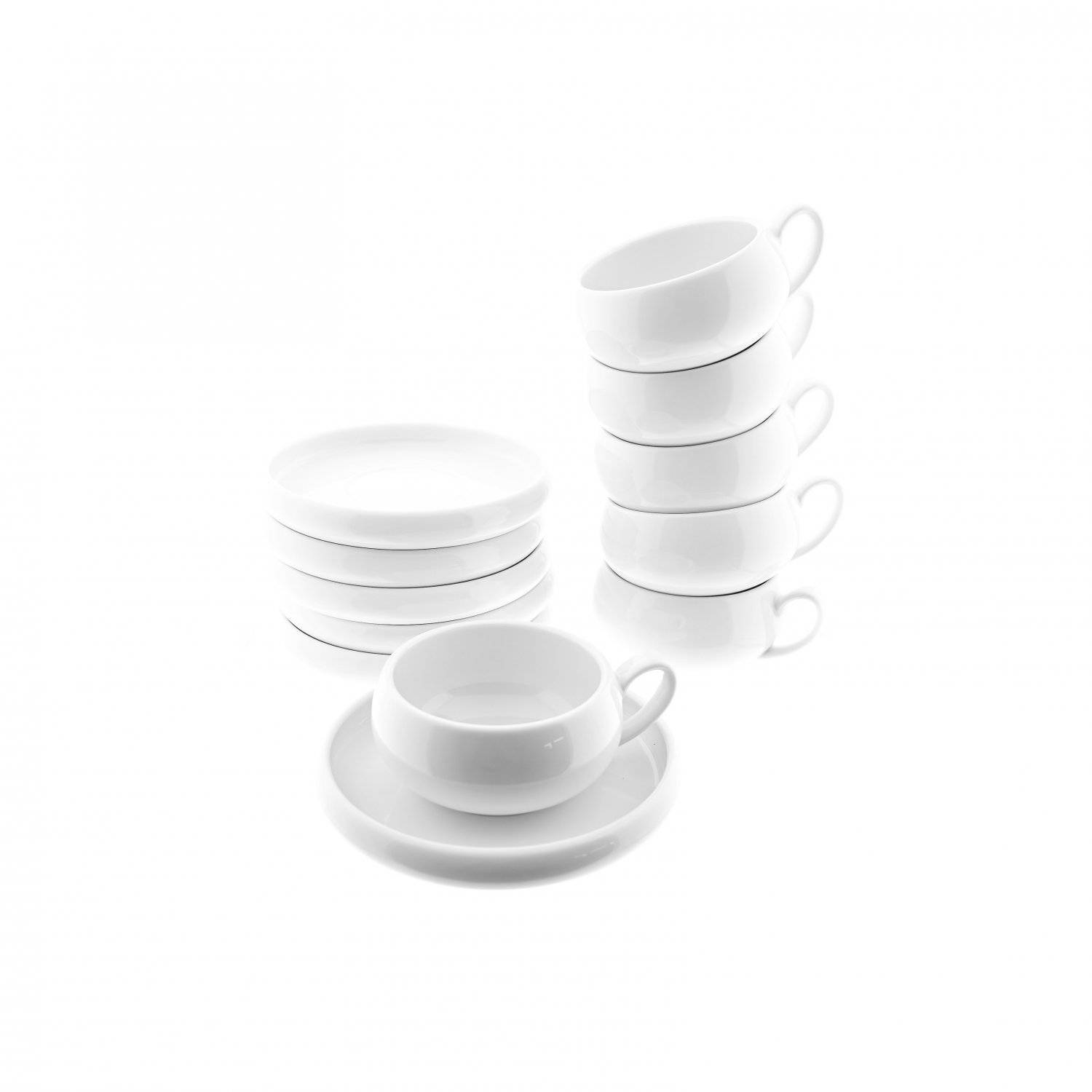 Belicia Kaffetassen-Set mit Henkel und Unterteller 12 Teilig aus Porzellan in Weiß