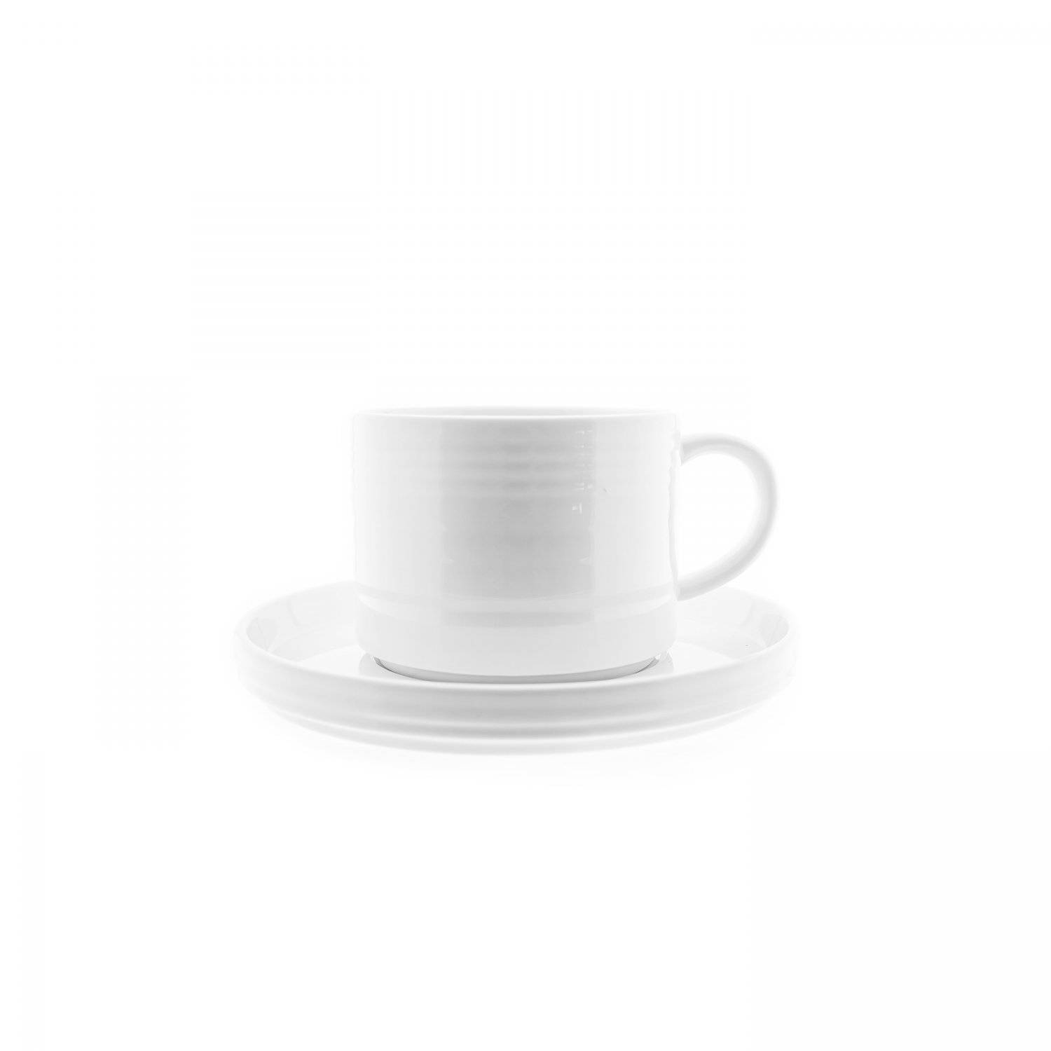 Elegante Kaffeetassen-Set mit Untertasse in Weiß aus Porzellan 220 ml 12-teilig