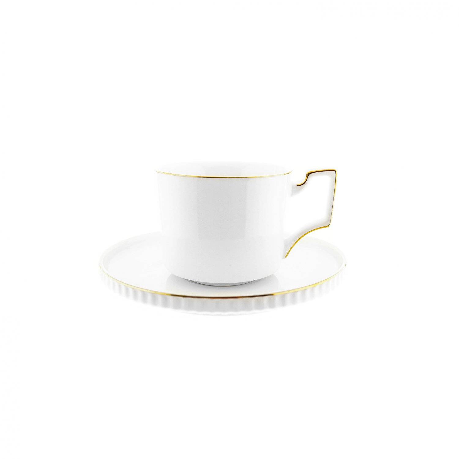 Kaffeetassen-Set 200 ml 12 Teilig aus Porzellan in Weiß mit Goldumrandung