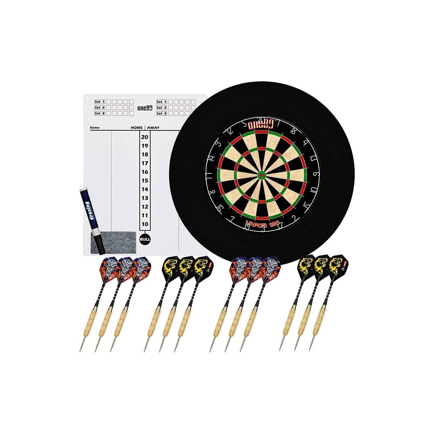 Professional Perfection Dartscheibe mit Pfeilen, Profi Steeldartscheibe aus Sisal, Dartscheibe Steeldart Dartscheibe Set