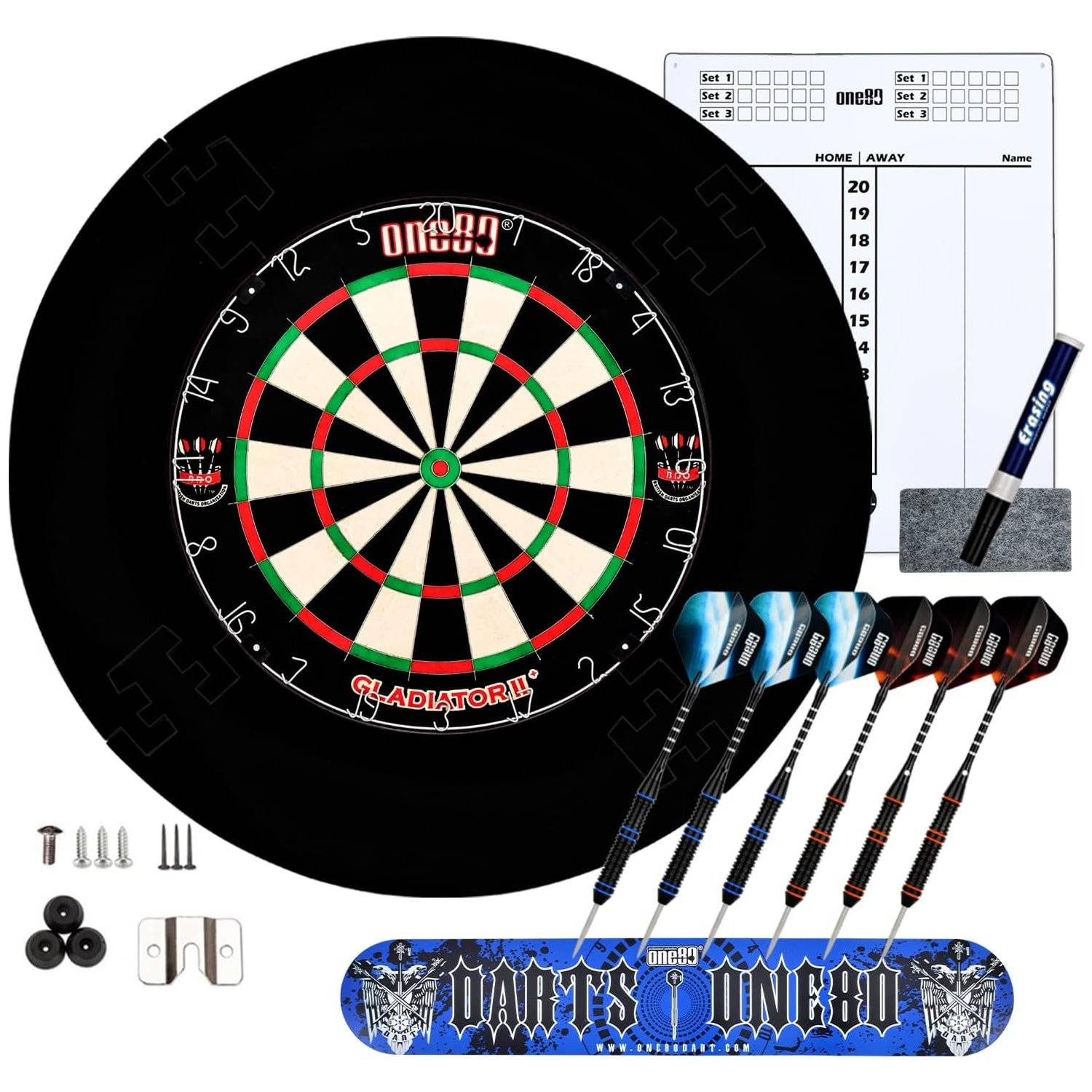 Dartscheibe Steeldart, Profi mit 6 Dartpfeile Metallspitze, Schutzring Eva Dartboard Surround, hauchdünner Stahlspinne