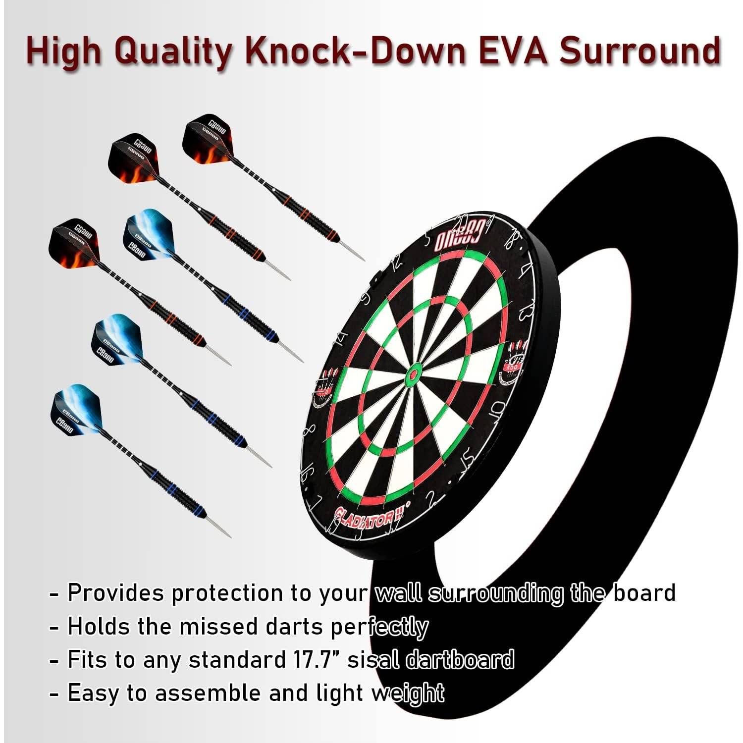 Dartscheibe Steeldart, Profi mit 6 Dartpfeile Metallspitze, Schutzring Eva Dartboard Surround, hauchdünner Stahlspinne