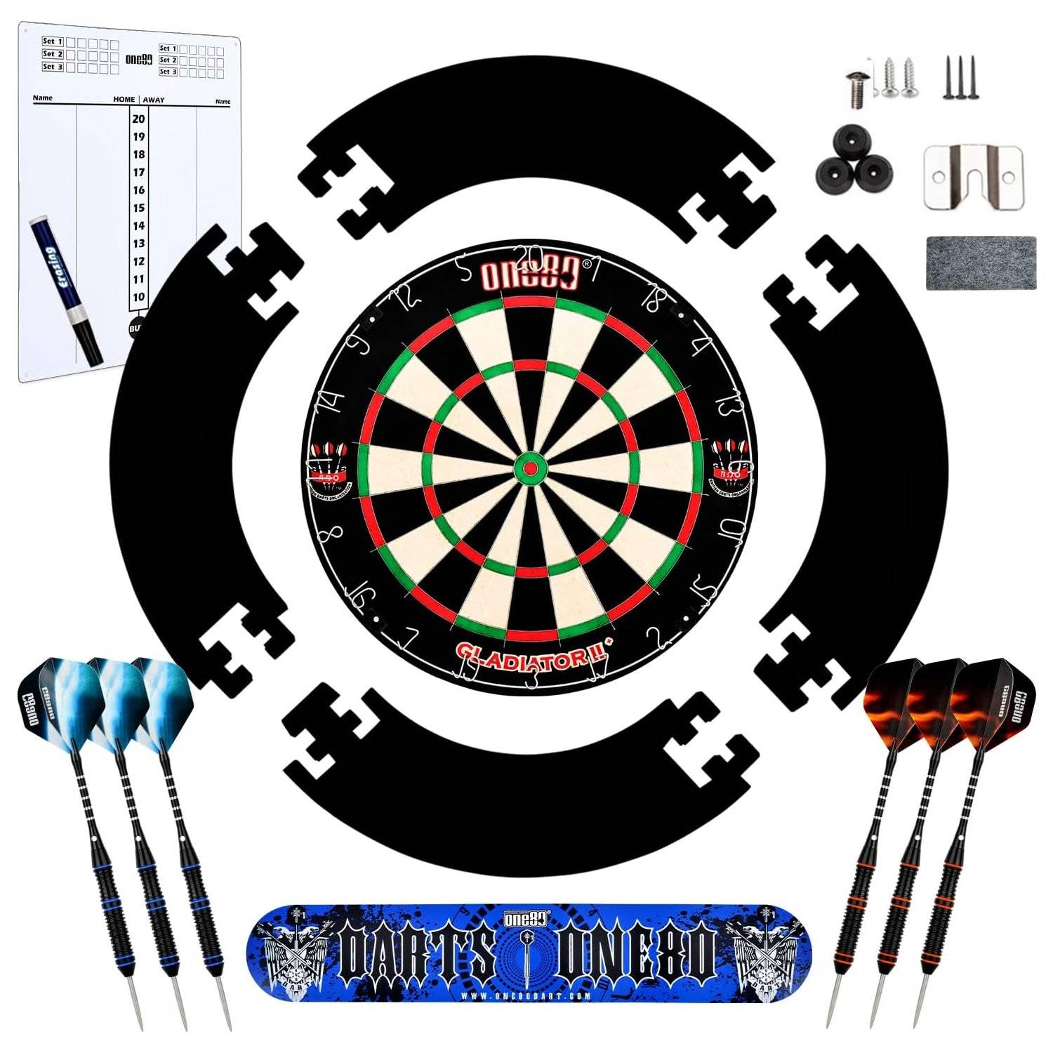 Dartscheibe Steeldart, Profi mit 6 Dartpfeile Metallspitze, Schutzring Eva Dartboard Surround, hauchdünner Stahlspinne