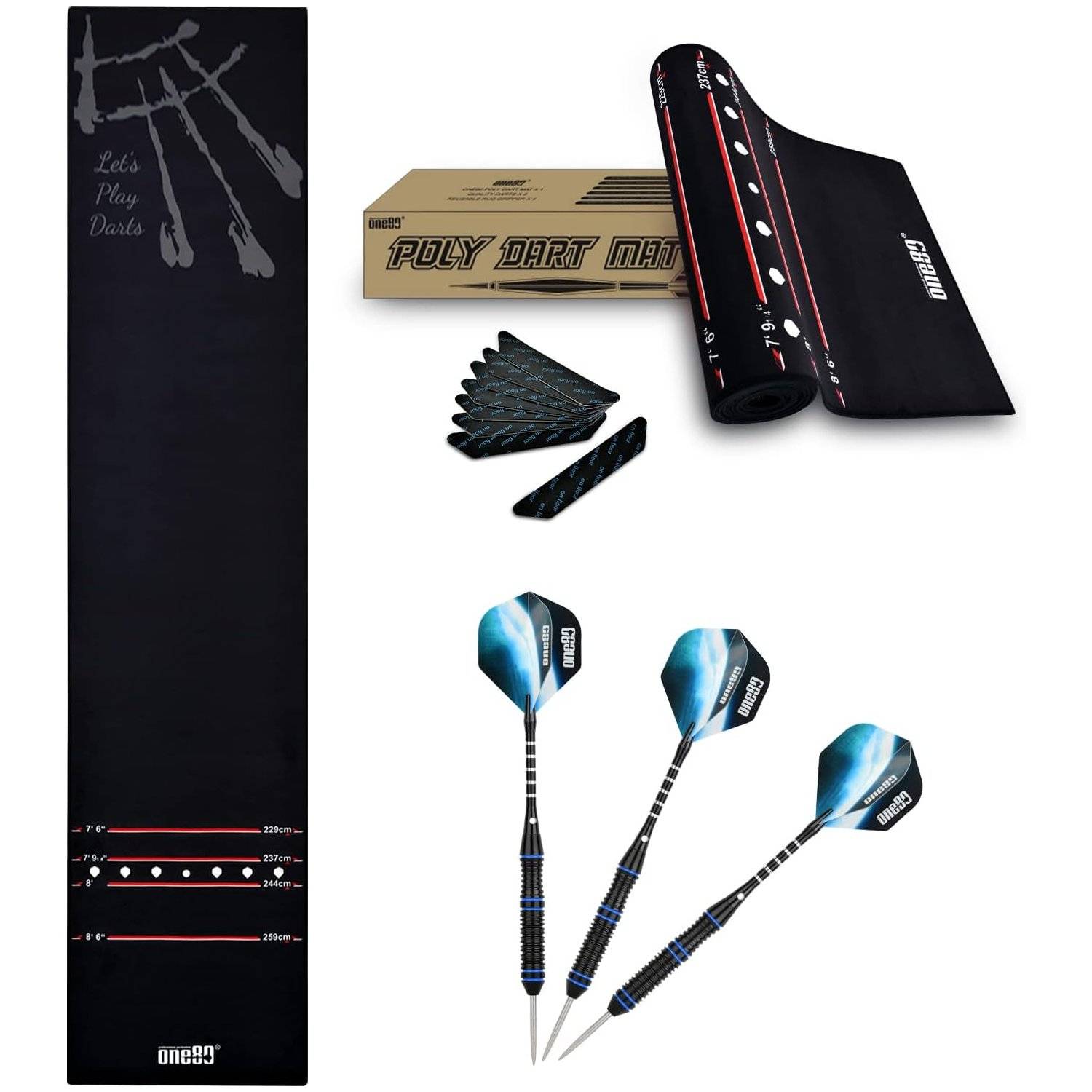 Matte Dartteppich, Dartteppich mit 3 Steeldart Dartpfeile mit Metallspitze, Dartteppich mit Offiziellem Spielabstand