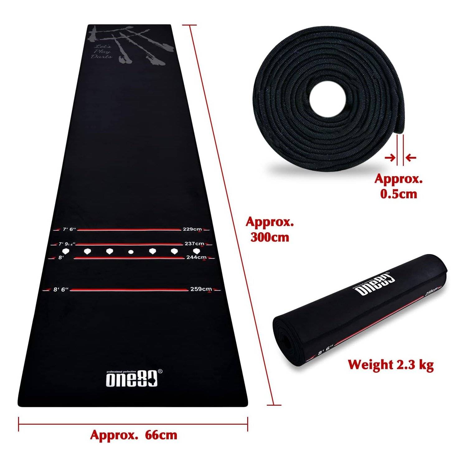 Matte Dartteppich, Dartteppich mit 3 Steeldart Dartpfeile mit Metallspitze, Dartteppich mit Offiziellem Spielabstand