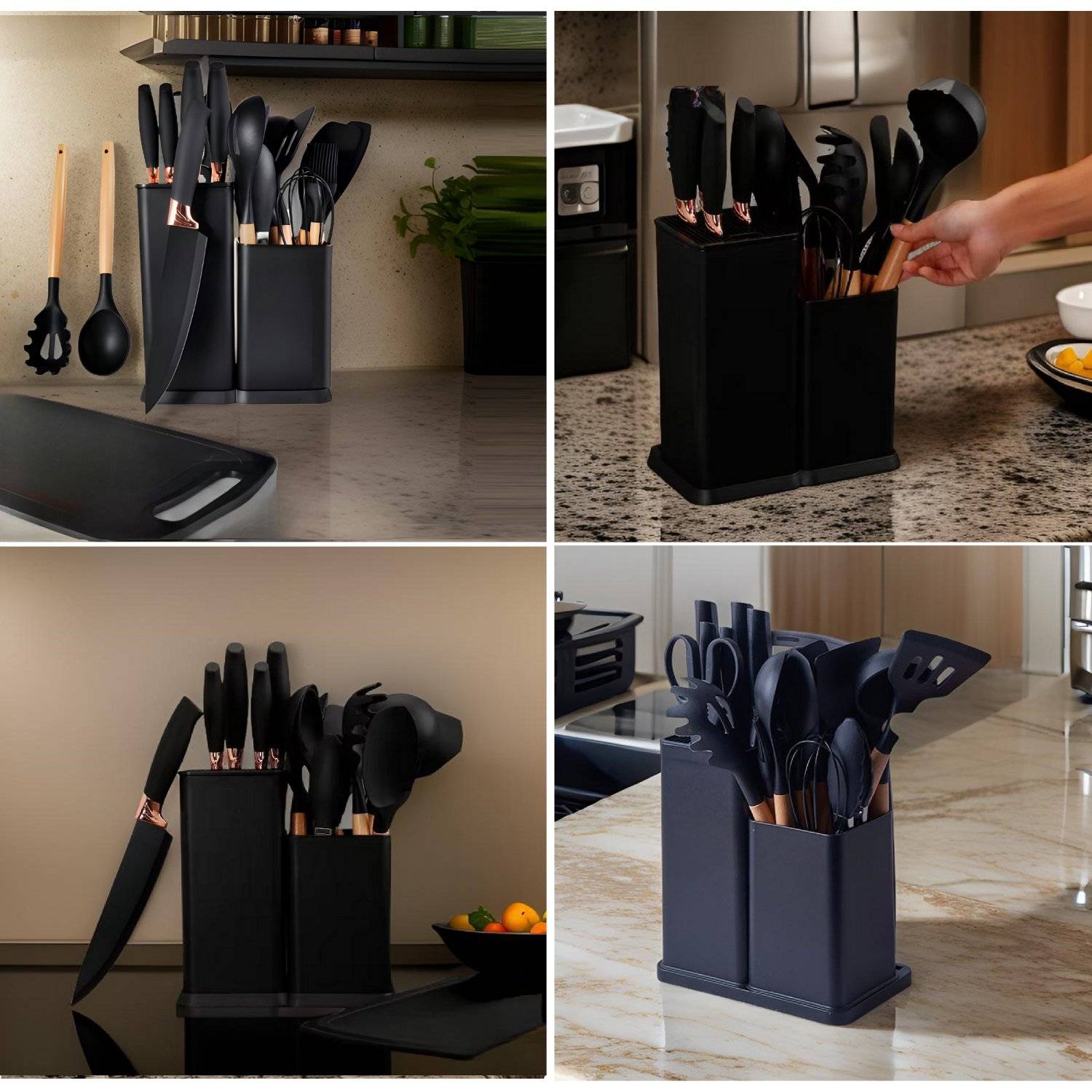 19-tlg Küchenset Messerset & Küchenhelfer Kochbesteck Set Silikon Langlebig und pflegeleicht