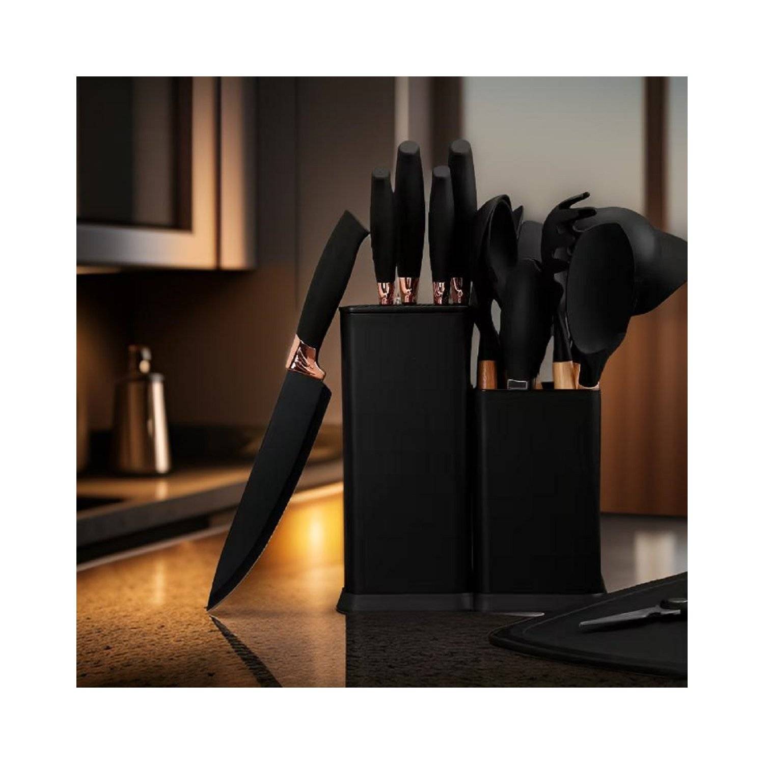 19-tlg Küchenset Messerset & Küchenhelfer Kochbesteck Set Silikon Langlebig und pflegeleicht