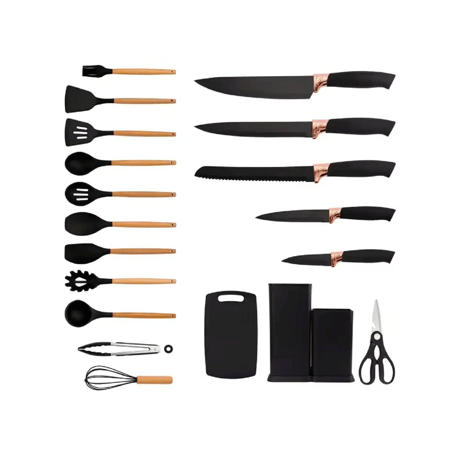 19-tlg Küchenset Messerset & Küchenhelfer Kochbesteck Set Silikon Langlebig und pflegeleicht
