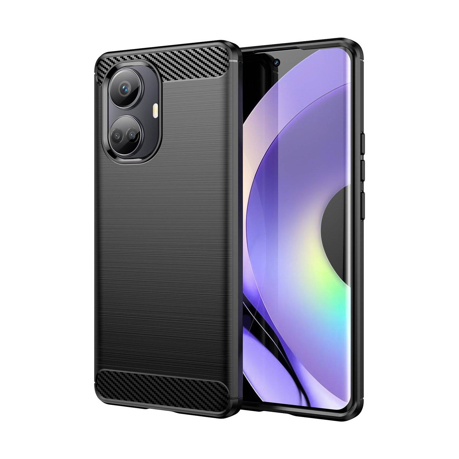 Carbon Case Hülle kompatibel mit Realme Note 50 flexible Silikon Carbon Hülle schwarz