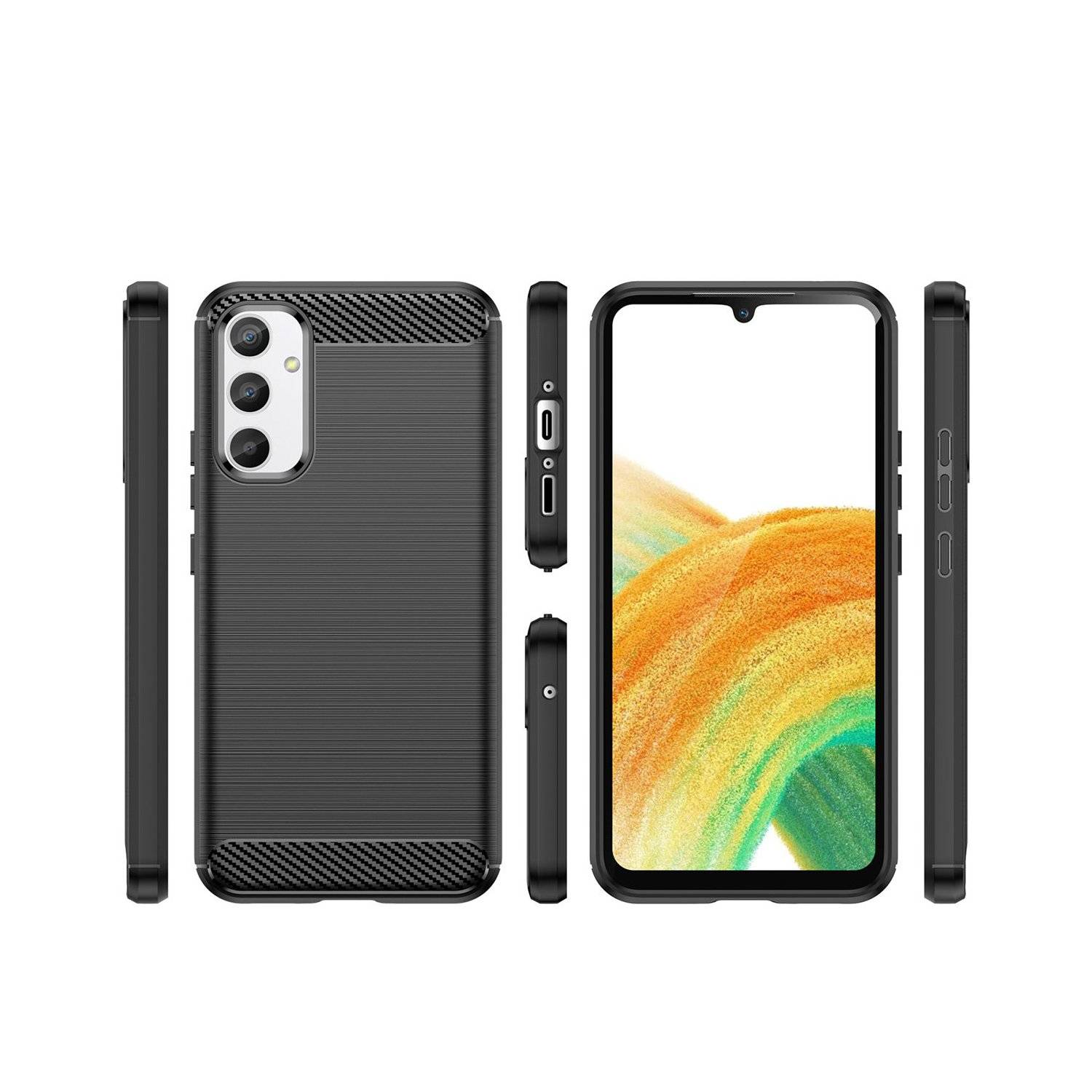 Carbon Case Hülle kompatibel mit Realme Note 50 flexible Silikon Carbon Hülle schwarz