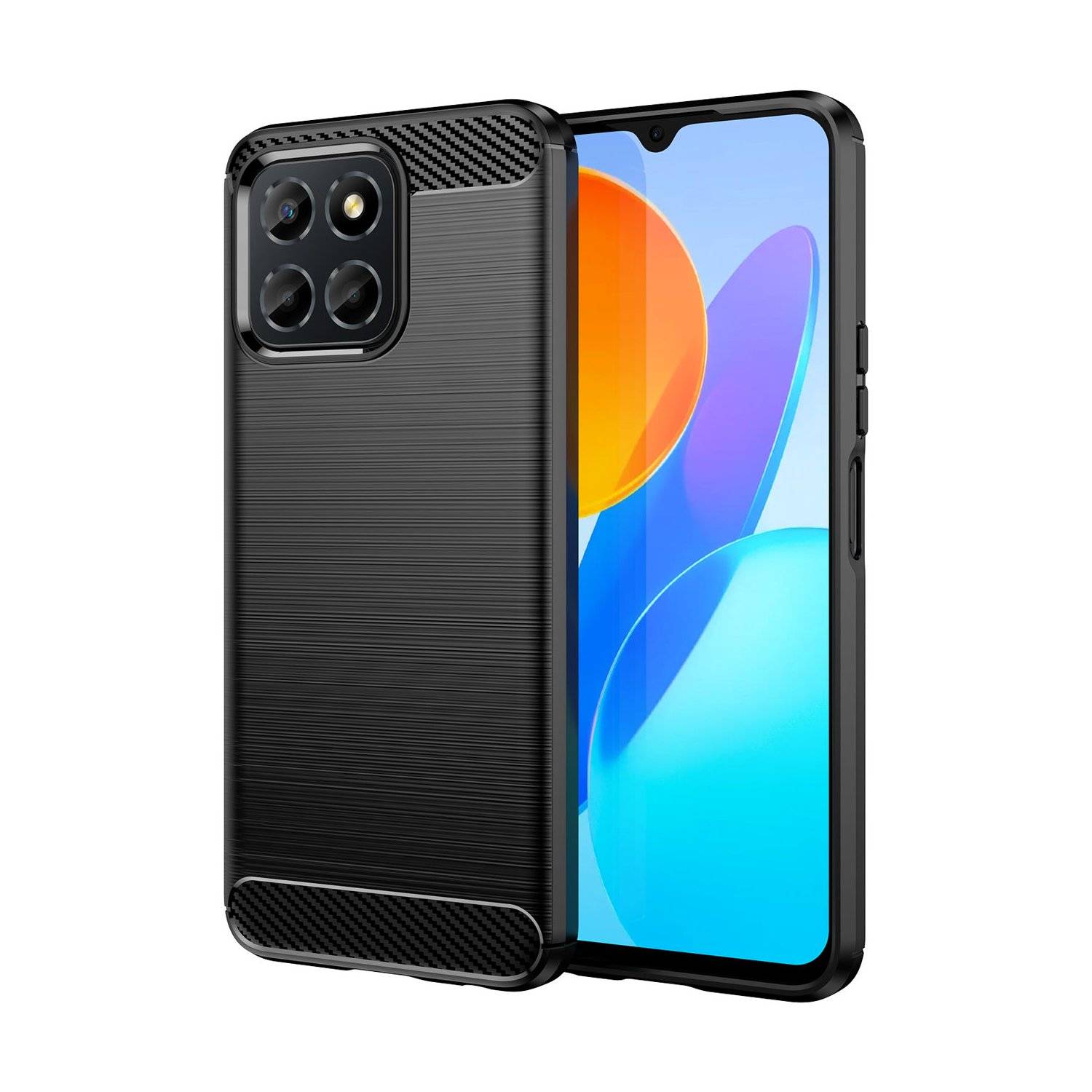Carbon Case Hülle kompatibel mit Honor Magic 6 Lite flexible Silikon Carbon Hülle schwarz