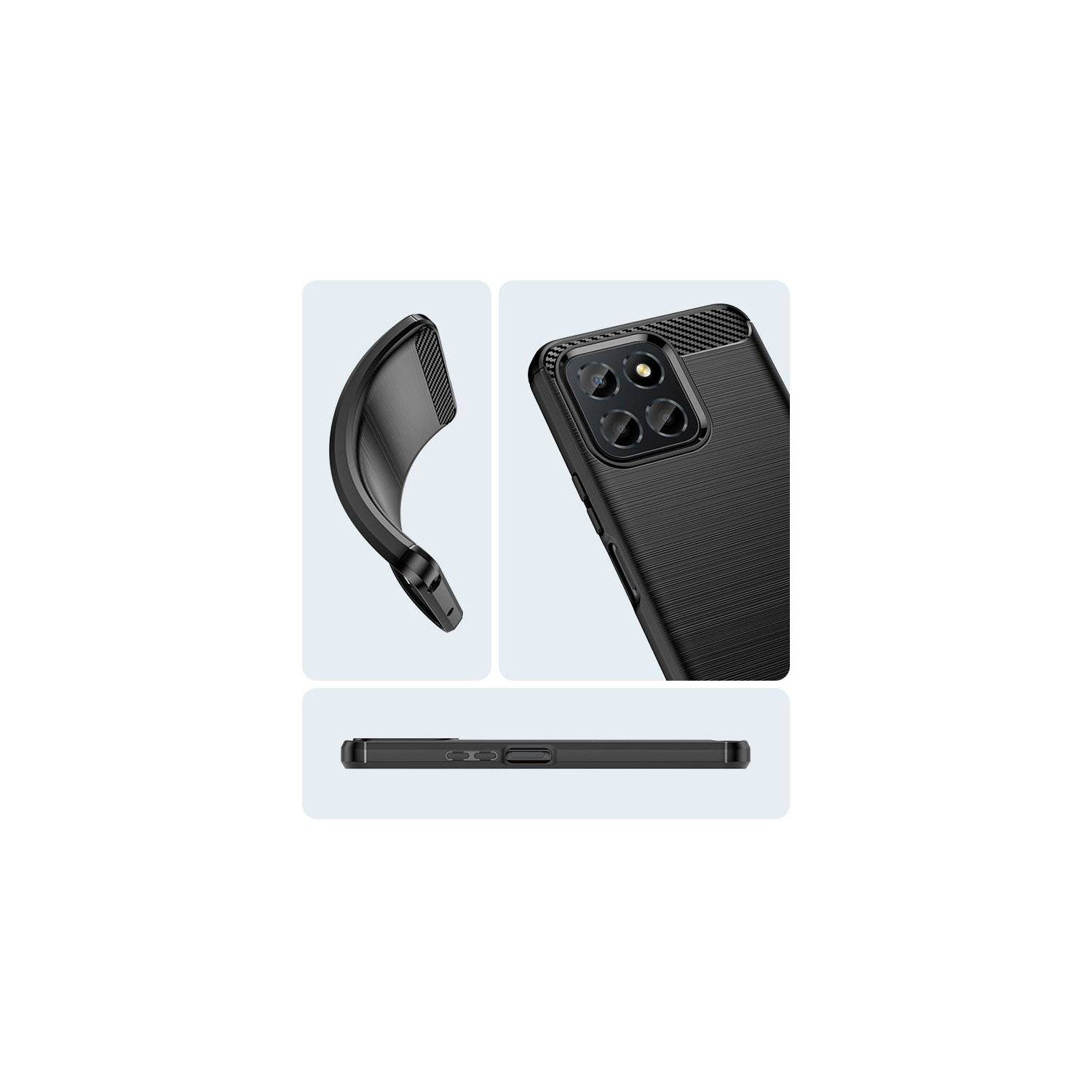 Carbon Case Hülle kompatibel mit Honor Magic 6 Lite flexible Silikon Carbon Hülle schwarz