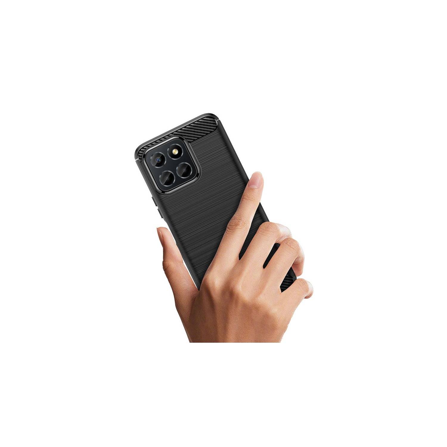 Carbon Case Hülle kompatibel mit Honor Magic 6 Lite flexible Silikon Carbon Hülle schwarz