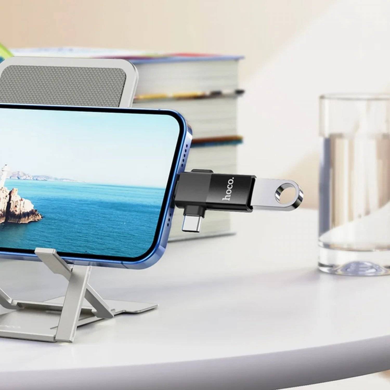 OTG 2in1 Adapter komaptibel mit iPhone und USB-C-Stecker mit USB-A Buchse Schwarz